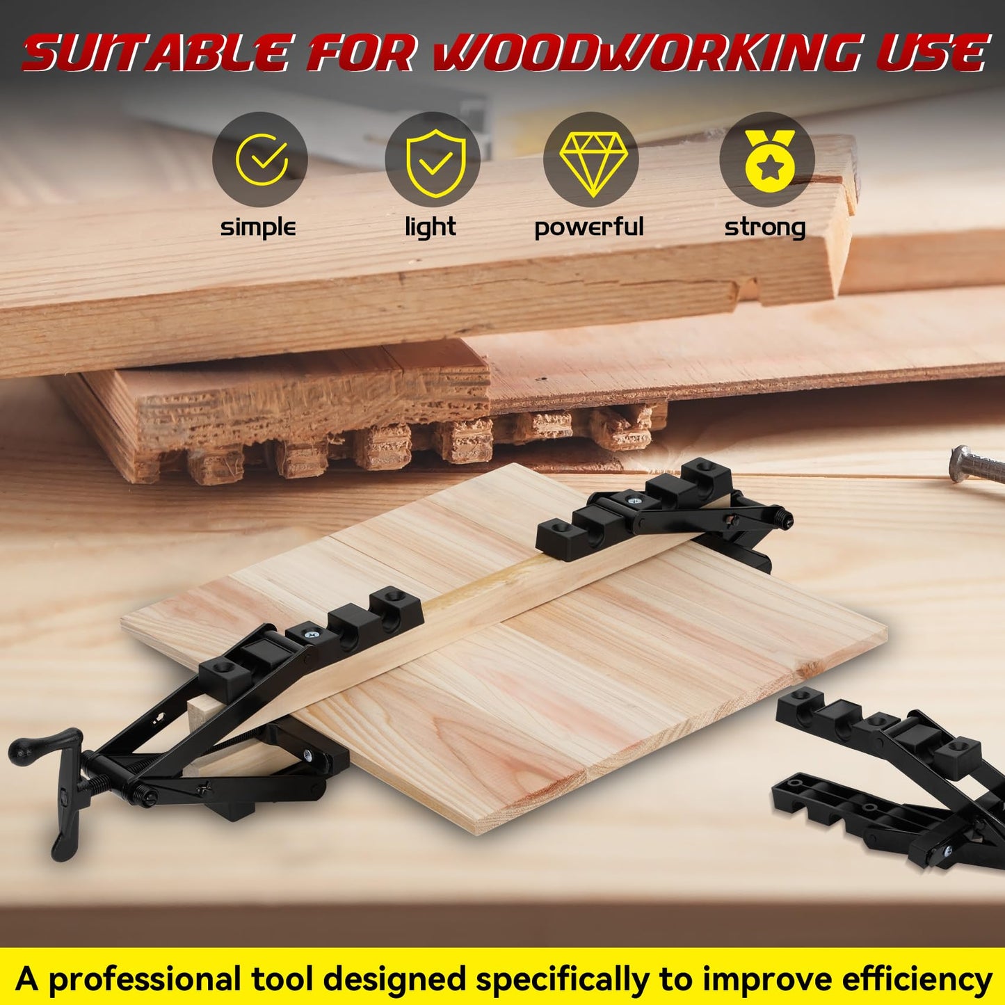 BeesMith 2 Pack 4 Way Pressure Clamps for Woodworking Panel Clamps in 4 Directions, No Dead Corners, Ideal for Bonding Tabletops, Shelves & Laminate Surfaces (2pc)