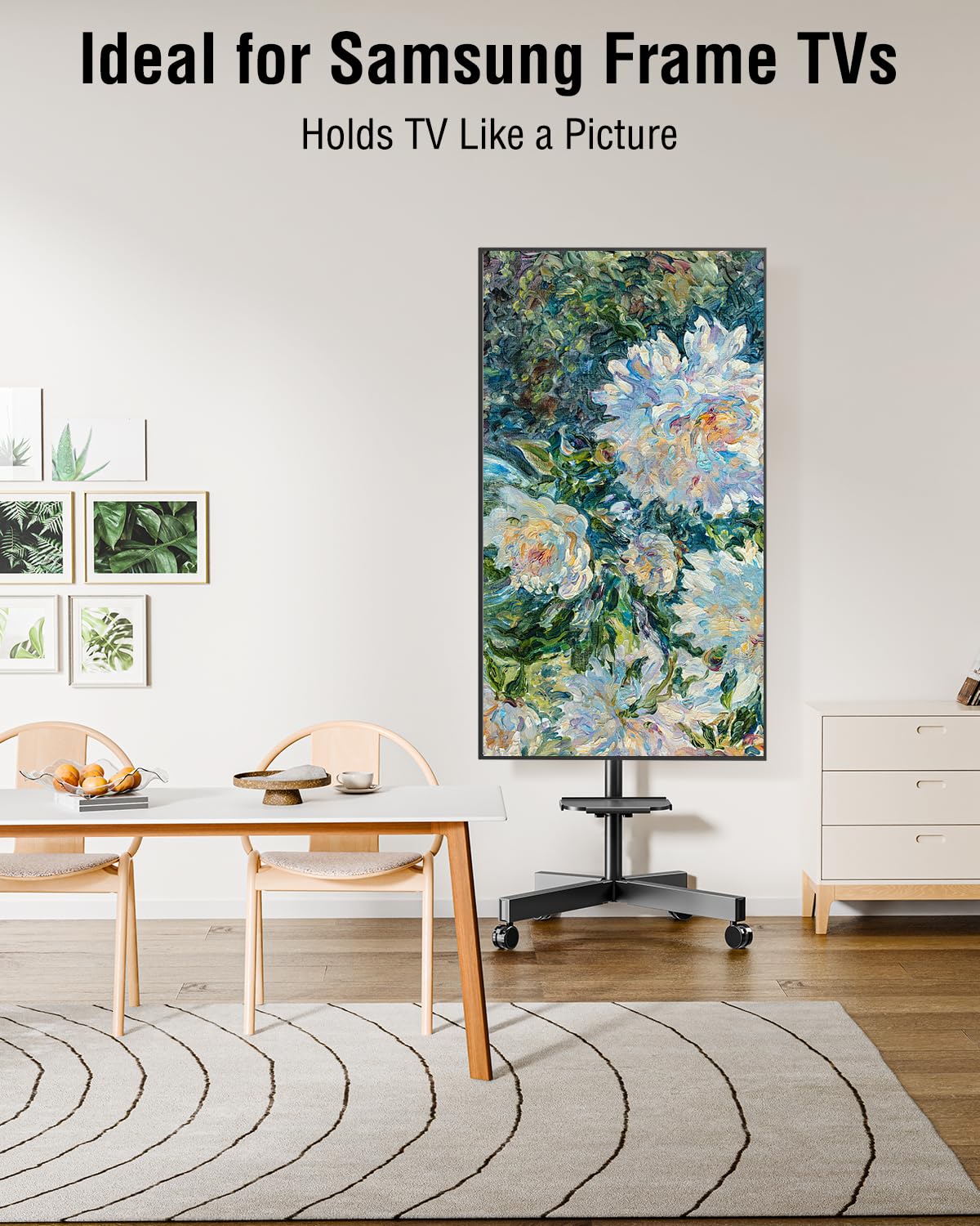 ELIVED Rolling TV Stand for Most 23"-60" TVs, Mobile TV Cart 90° Rotation Landscape to Portrait, Height Adjustable Floor TV Stand with Extendable Base, Max VESA 400x400mm, Up to 77 Lbs