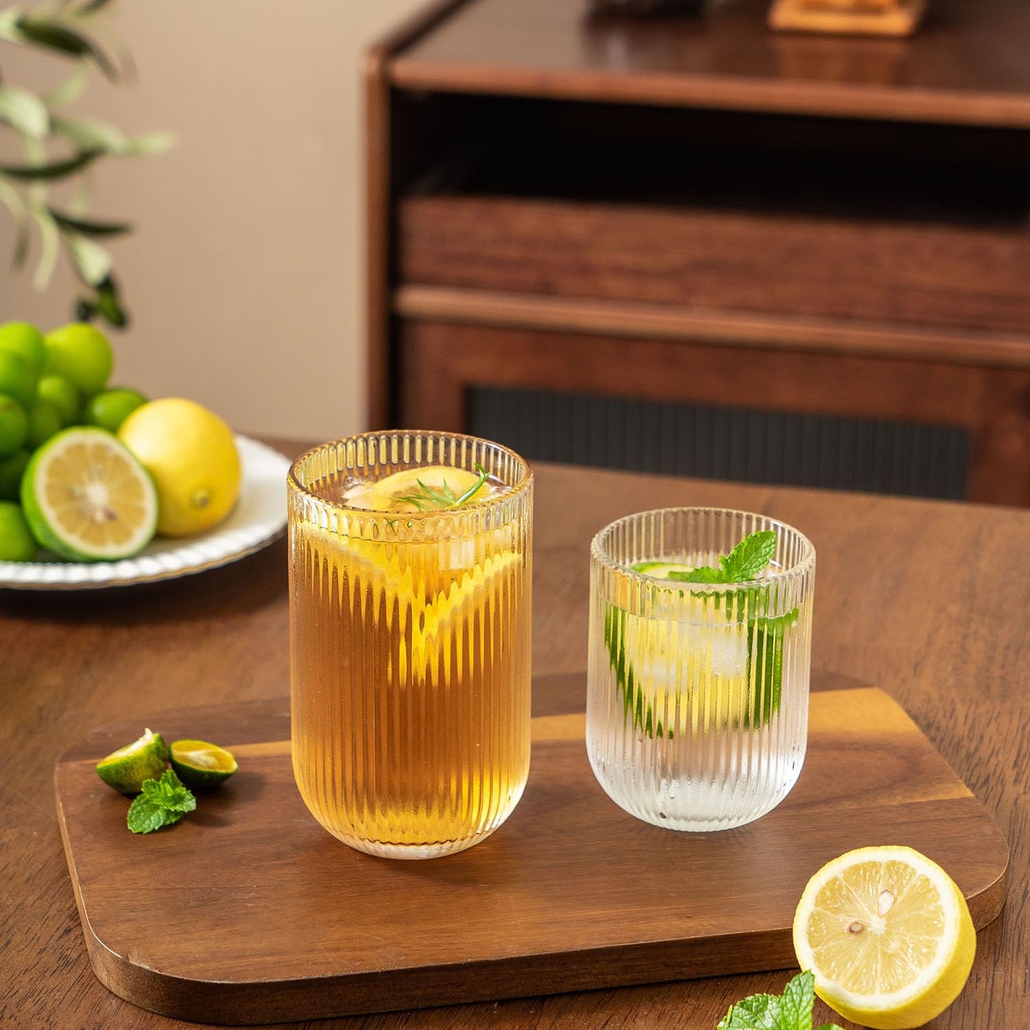 Lumkit Ribbed Drinking Glasses 8pcs, Rocks Drinking Glasses 12oz and 10oz, Tumbler Glasses Cup Set for Wedding, Party, Christmas Gift, Clear
