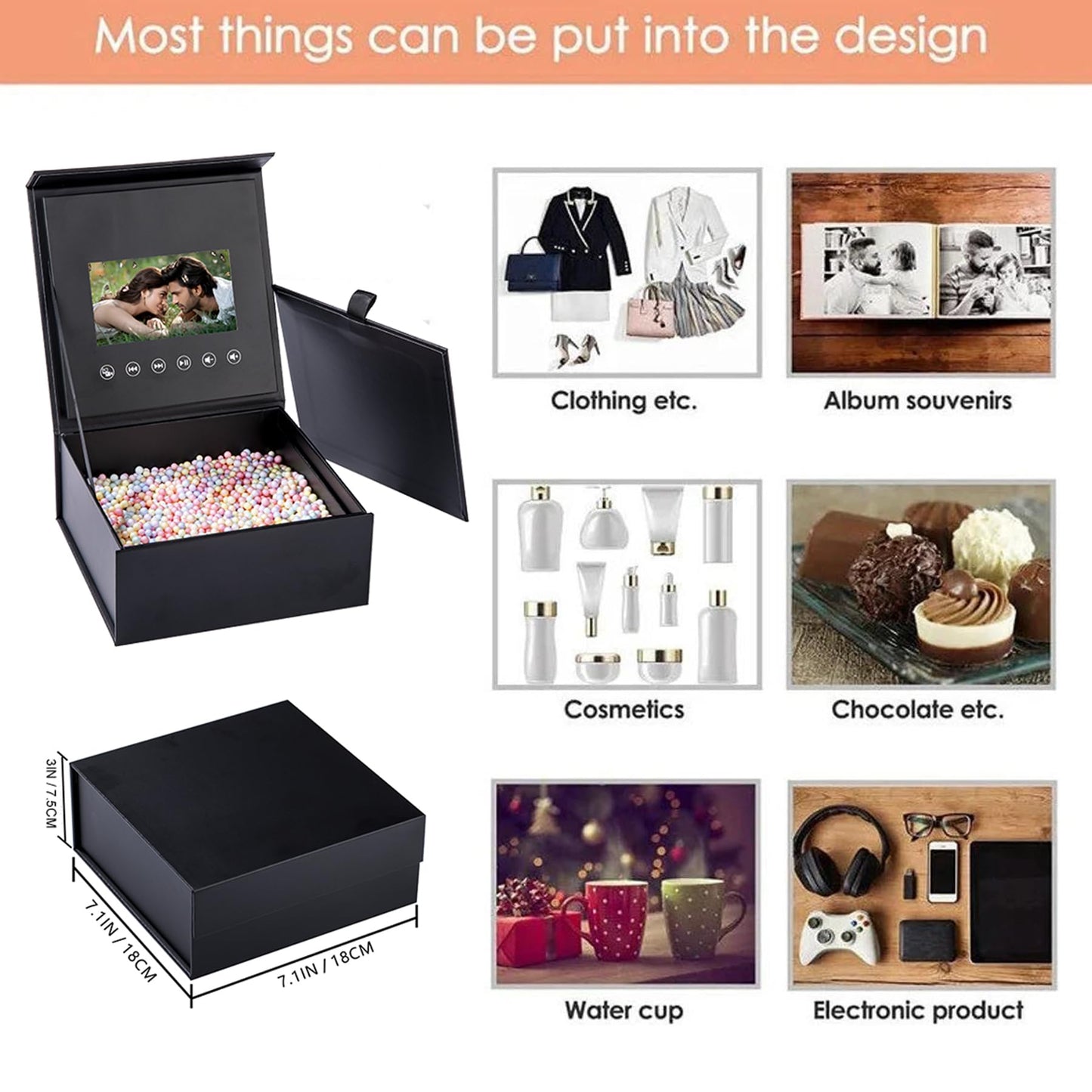 5-Inch IPS Screen Video Gift Box - Custom Black Paper Design with APP Control, 8GB Memory, Type-C Charging - Ideal Greeting Card Box with LCD for Unique Gifting