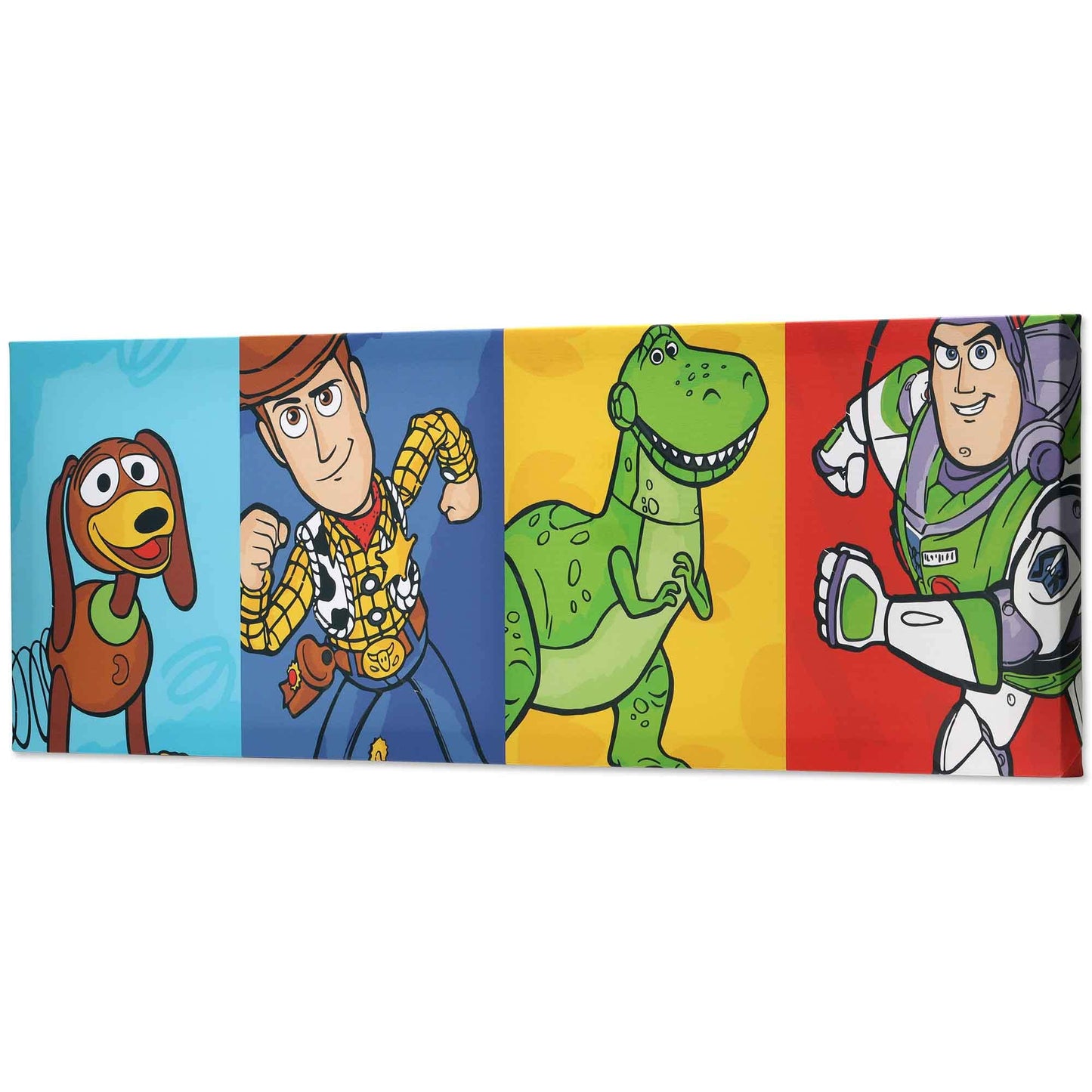 Open Road Brands Disney Pixar Toy Story Line Up Gallery Wrapped Canvas Wall Decor - Large Toy Story Painting Featuring Slinky, Woody, Rex and Buzz