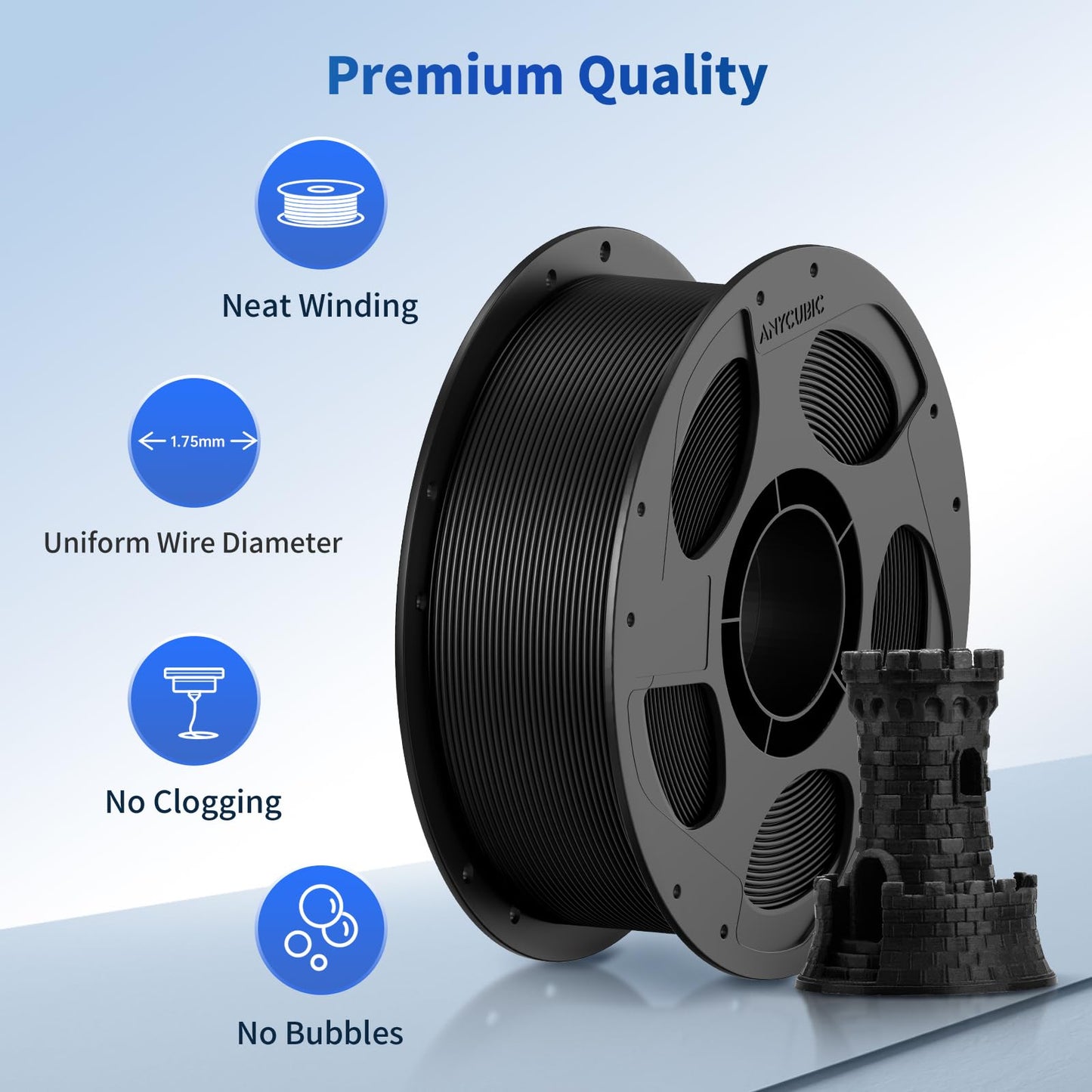 ANYCUBIC PLA Filament 1.75mm Bundle, 3D Printer Filament 1.75mm Dimensional Accuracy +/- 0.02mm, 1KG Reusable Spool (2.2 lbs), 10KG Black