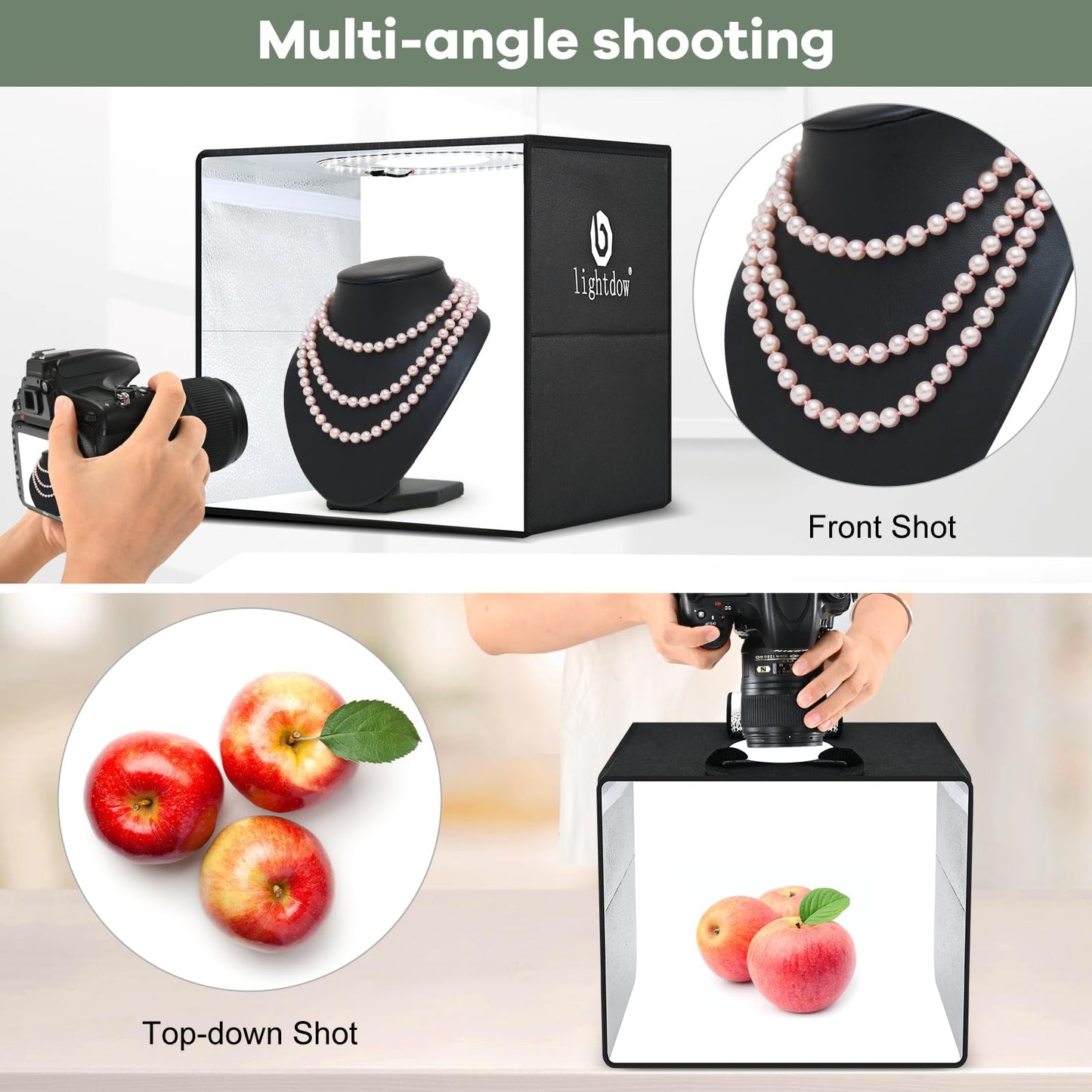 Lightdow Photo Light Box Photography - 16"x16" Light Tent with 120 LEDs, 6 Color PVC Backdrops, Folding Light Box Portable Studio Box Jewelry Products Photo Box Versatile for Beginners/Professionals