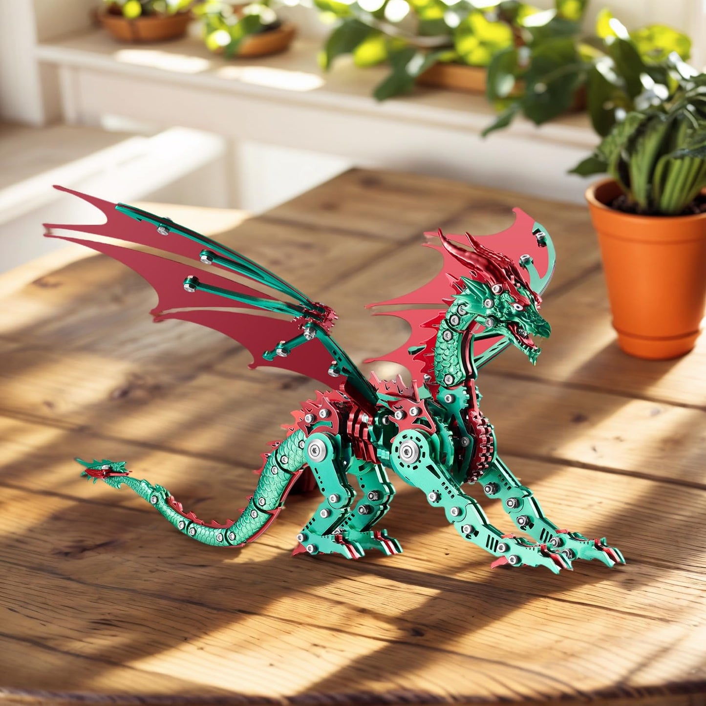 LONGPIN 3D Puzzles for Adults,Metal Dinosaur Puzzle Building Set,Collectible Mechanical Engineering Crafts for Home Office Decoration & Gift (Red-Green)