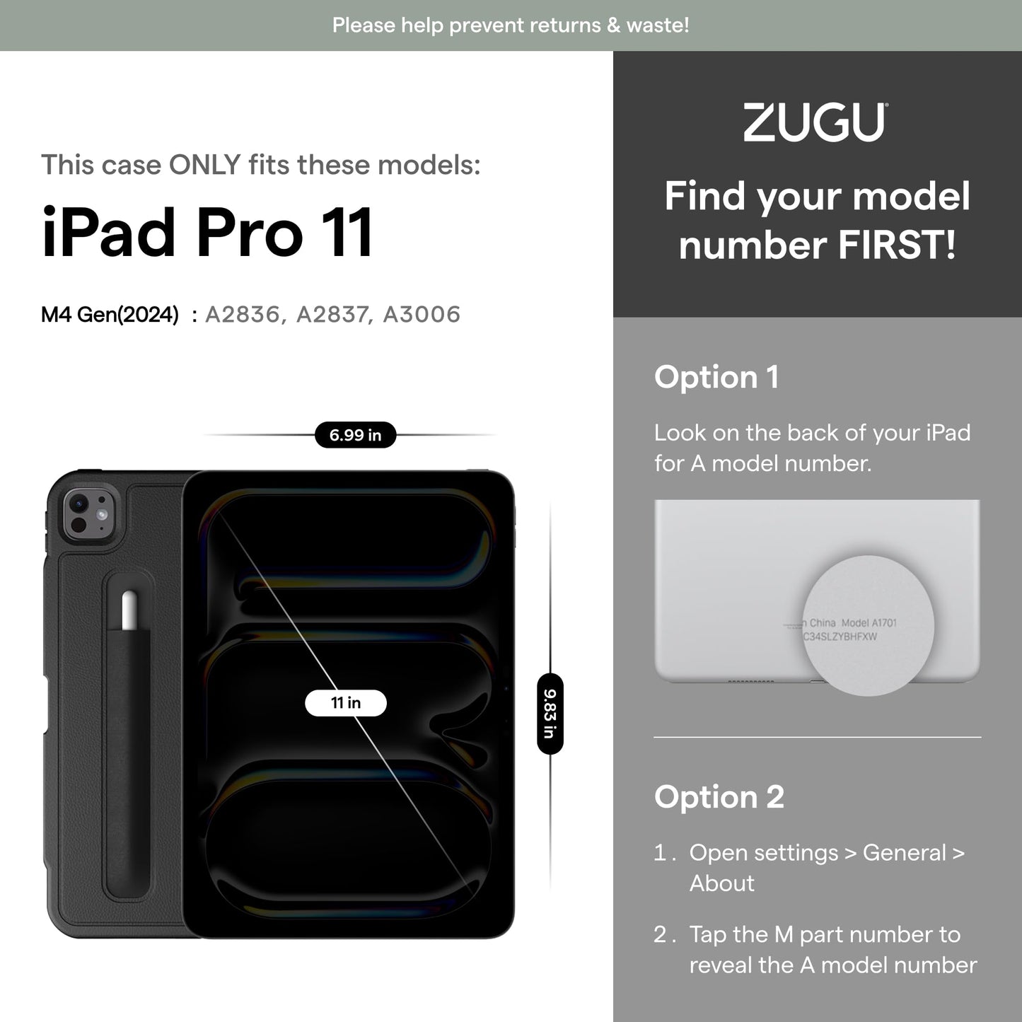 Zugu Case for iPad Pro 11 (M4) 2024, Slim Protective Cover with Apple Pencil Holder, Auto Wake/Sleep, Multiple Viewing Angles - iPad Pro 11 Inch Case, iPad 11 Case, iPad Pro 11 Inch Case - Black