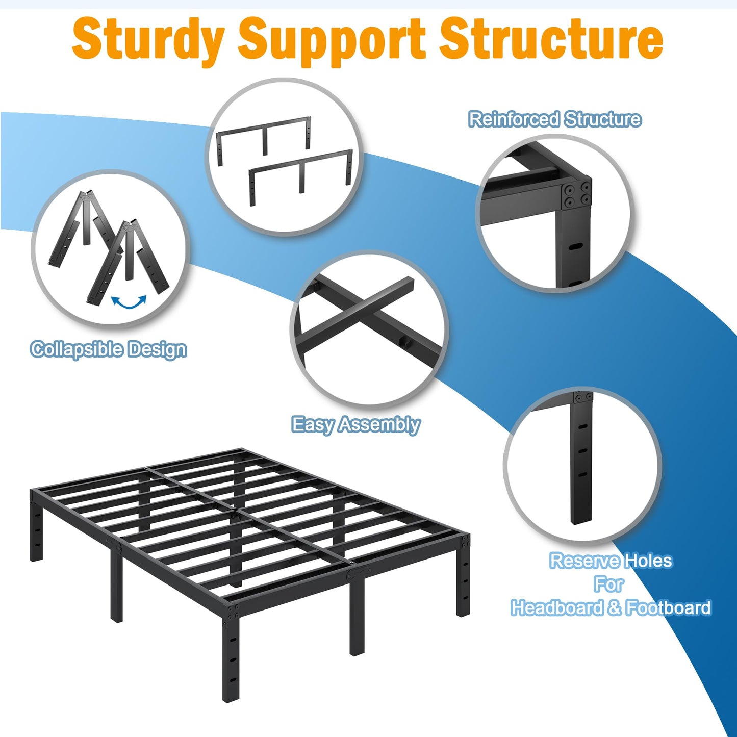 SHLAND Full Size Bed Frame, 14 Inch Heavy Duty Metal Platform Bed Frame No Box Spring Needed, Storage Space, No Noise, Easy Assembly