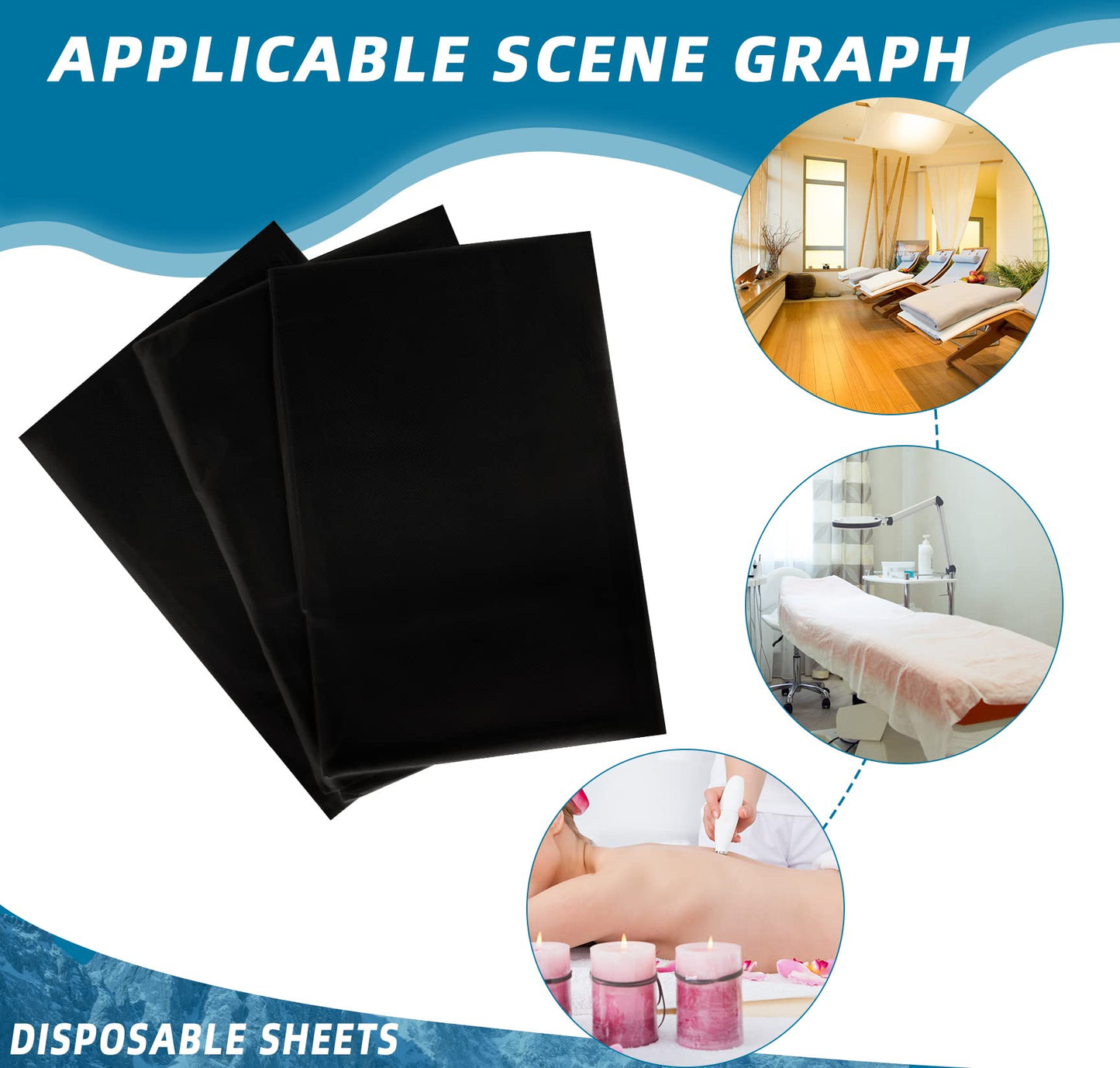 50 Pieces 31 x 70 Inches Disposable Bed Sheets Waterproof Bed Cover Massage Table Sheet Non-woven Fabric for Spa, Beauty Salon, Hotels (Black)