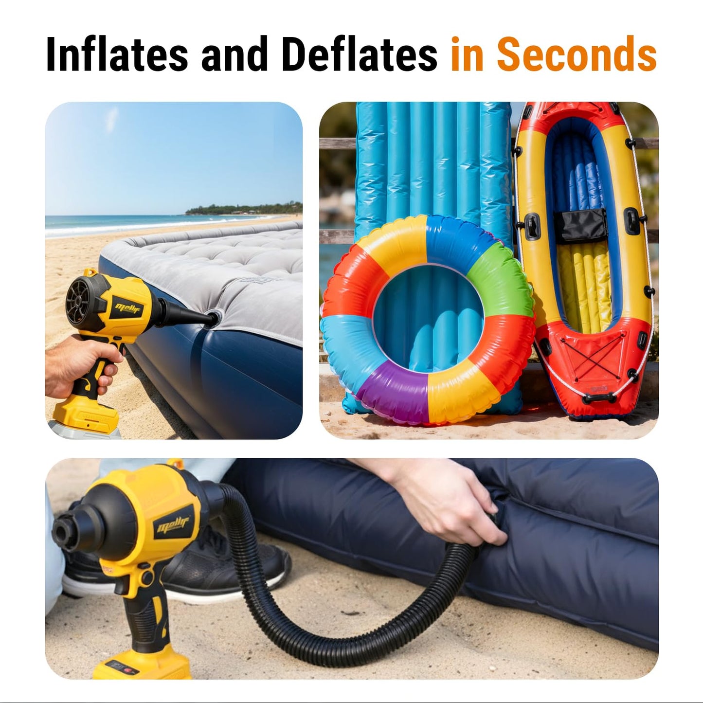 Cordless Compressed Air Duster Compatible with DeWalt 20V MAX Battery (Tool Only), 4-in-1 Portable Blower Inflator Vacuum Deflator, 360MPH, 51,000 RPM Brushless Motor, 3-Speed for PC Cleaning, Air Bed