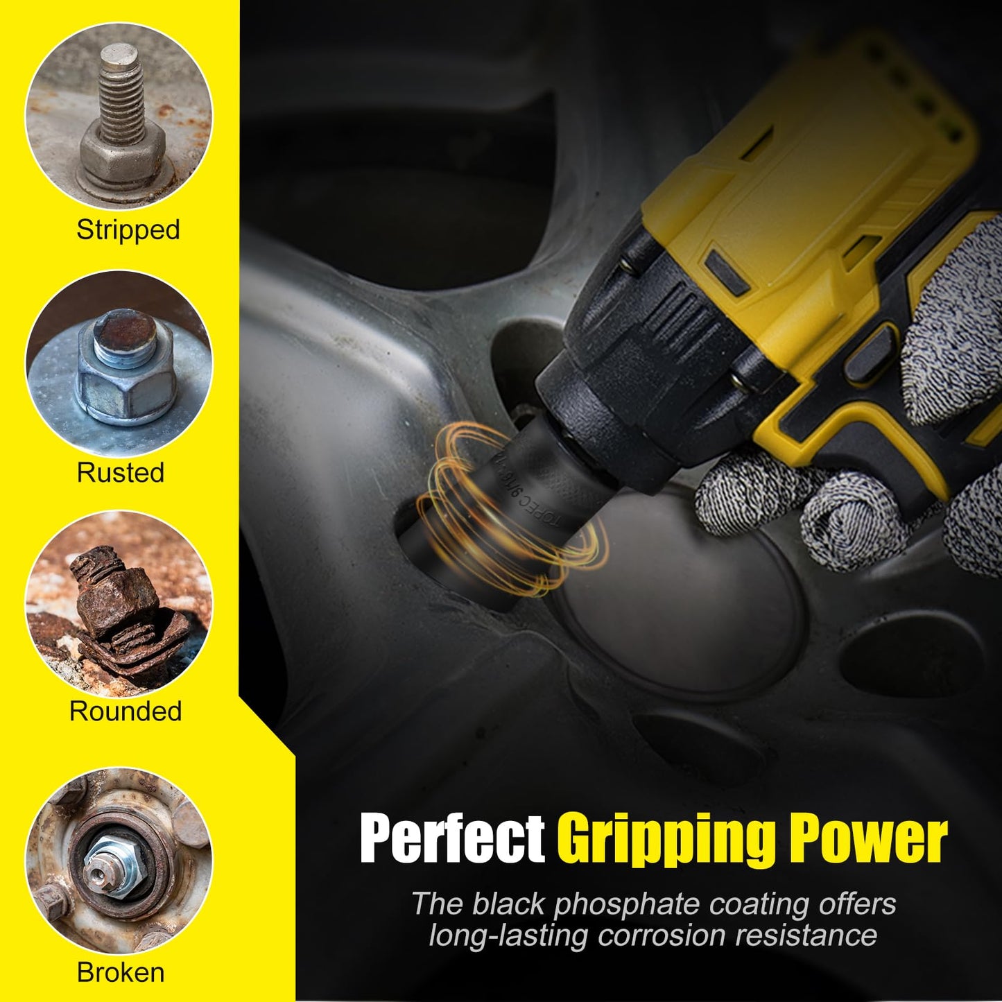 Topec 14PCS Lug Nut Removal Tool, 1/2" Drive Lug Nut Extractor Set, 10-25mm Stripped Lug Nut Remover Socket, Wheel Lock Removal Kit for Damaged, Rusted, Rounded Bolts, Tire Lug Nuts