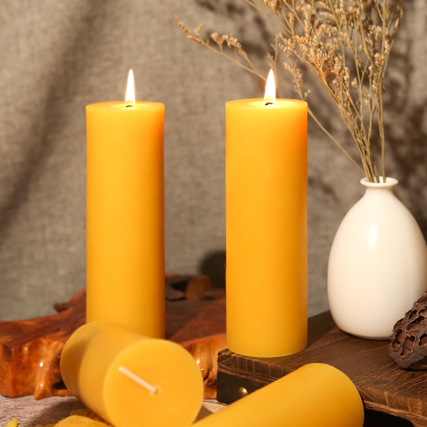 6 Pack Natural Beeswax Pillar Candles,360 Hours Long Burning Unscented Beeswax Candles,100% Pure Bees Wax Candles for Home,Emergency,Dripless Pillar Candle Bulk,2x6in