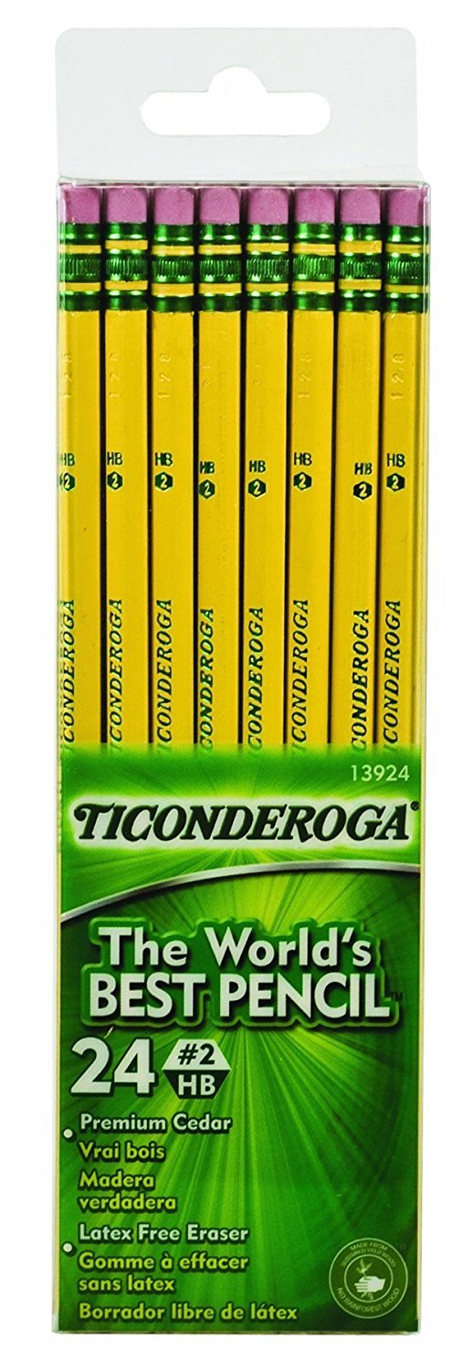 Ticonderoga #2 Pencils, Wood-Cased, 6 24-Count Hang-Tab Boxes, Total 144 Pencils, Yellow (13924) (13924N)