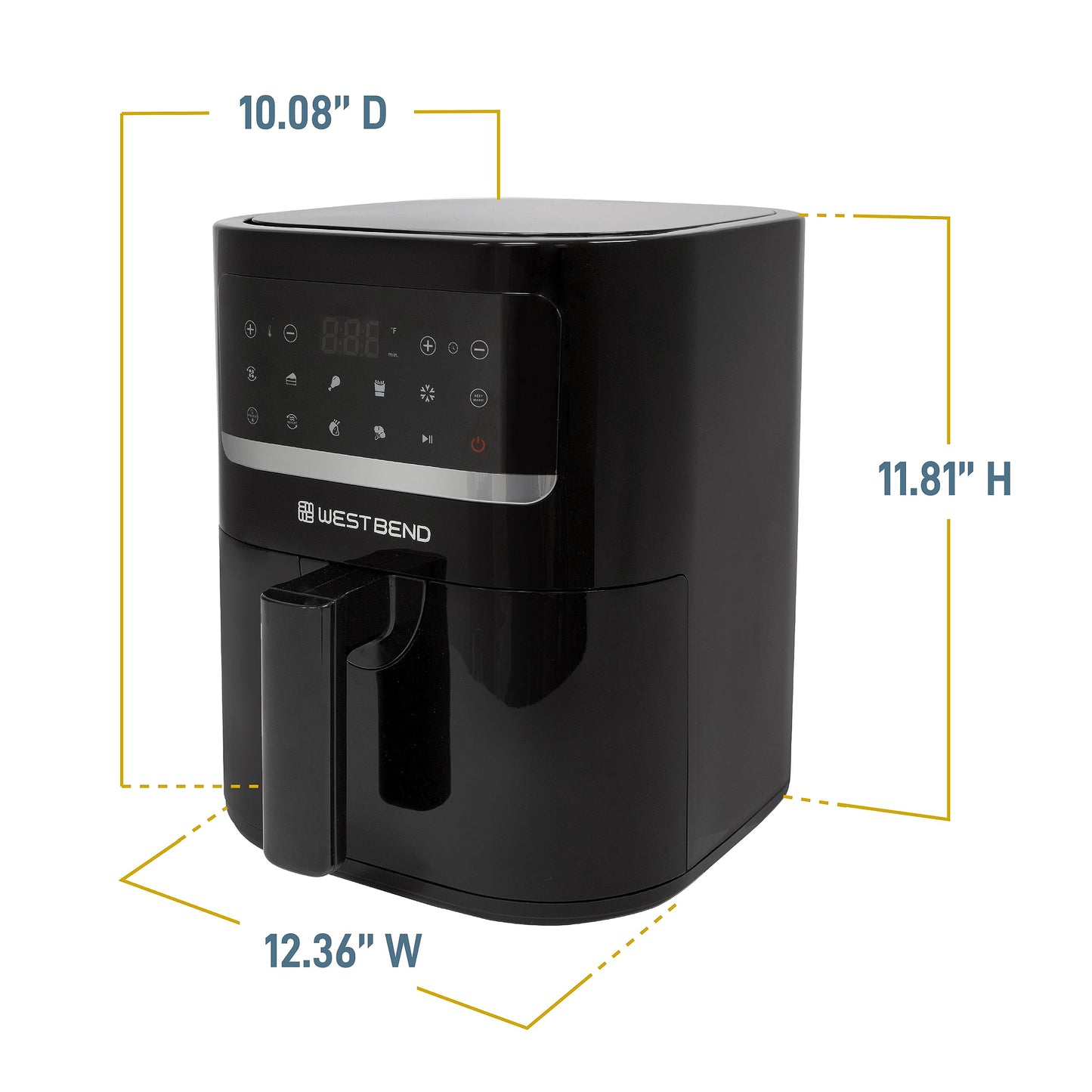West Bend Compact Air Fryer 5-Quart Capacity with Digital Controls LCD Display and 10 Cooking Presets with Shake Reminder, Nonstick Frying Basket, 1500-Watts, Black