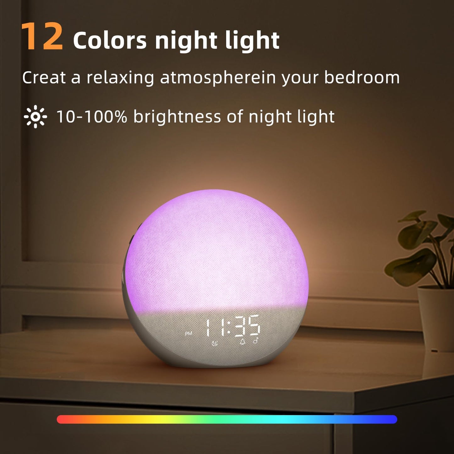 Odokee Sunrise Alarm Clock White Noise Machine: Natural Wake Up Light - Dimmable Clock with Bluetooth Speaker for Bedroom - 25 Sleep Sounds for Baby Adults Kids Cocoa