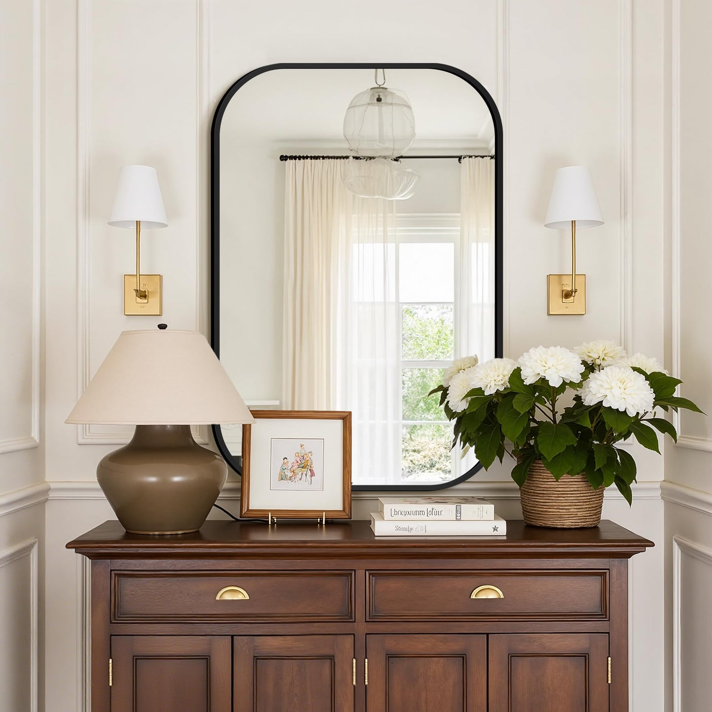 Bathroom Mirror for Wall, Black Bathroom Vanity Mirror for Over Sink 24 x 36, HD Reflection Shatterproof Mirror for Living Room Bedroom Entryway, Metal Frame Rectangular Shape
