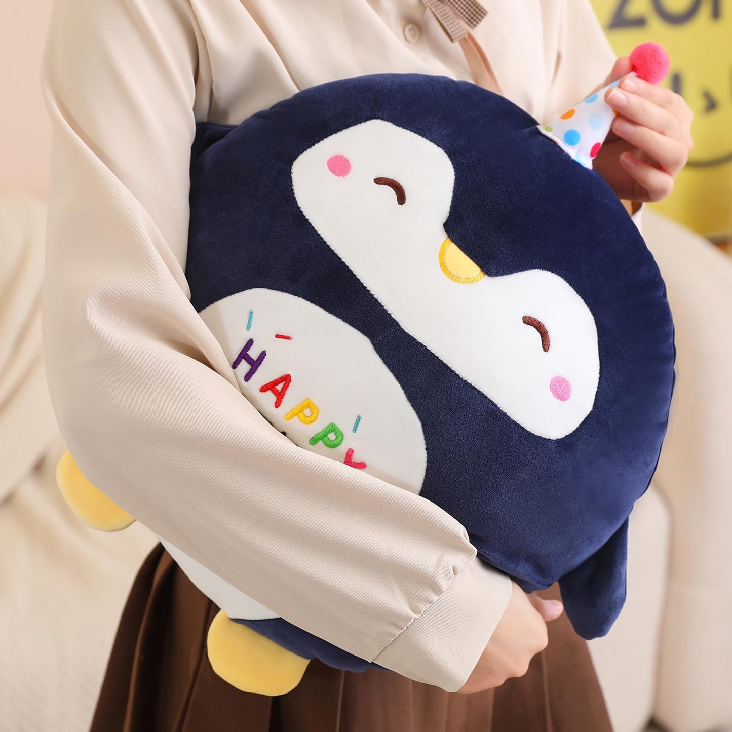 Fawowe Penguin Plush Toy Penguin Stuffed Animal Cute Birthday Penguin Plushies Pillow Soft Happy Birthday Plush Toy Gifts for Kids Home Decor
