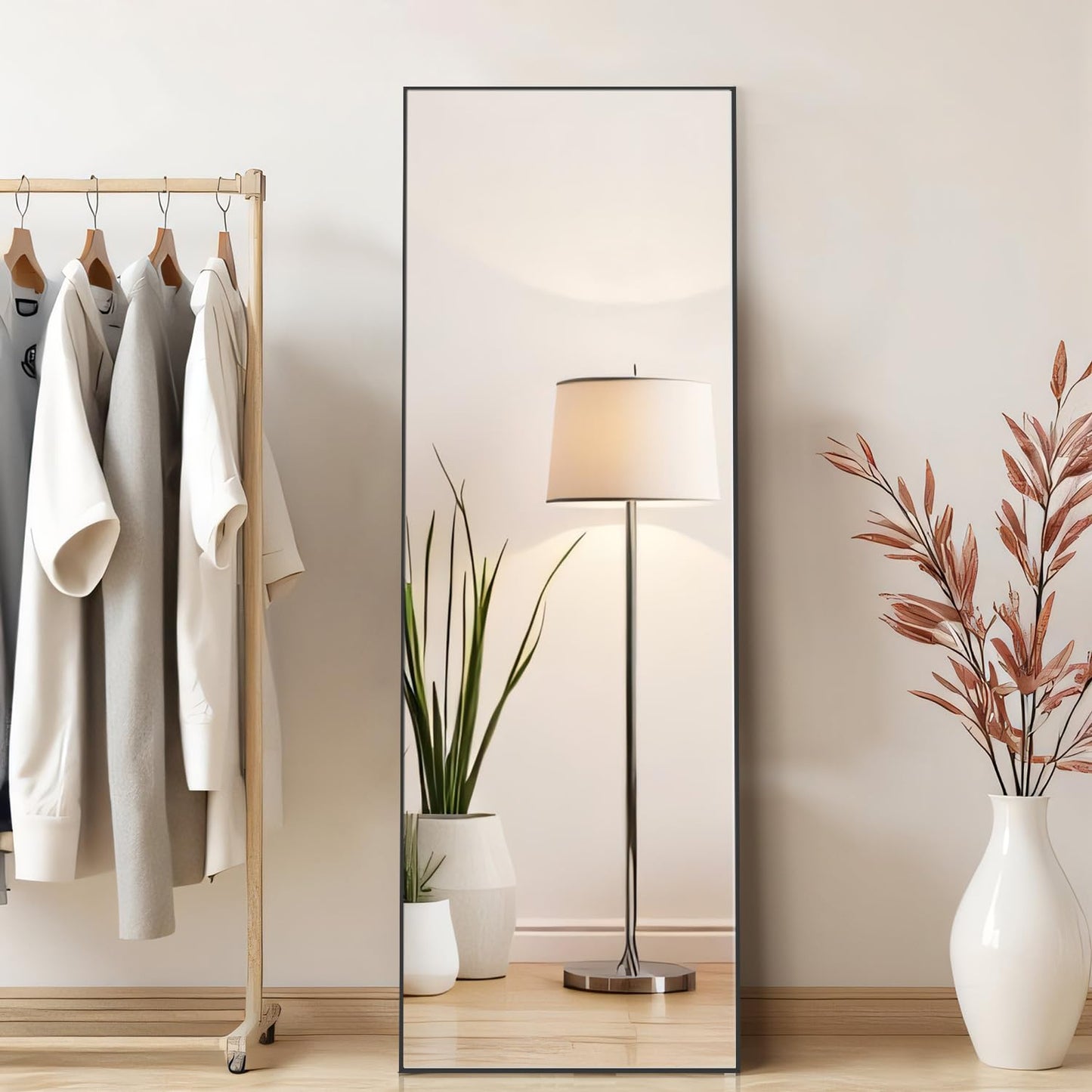 Aidoly Mirror Full Length, Upgraded 16"x59" Body Wall Mirrors with Shatter-Proof Glass, Floor Standing, Hanging or Leaning, Tall Mirror with Stand Aluminum Alloy Frame for Bedroom Cloakroom