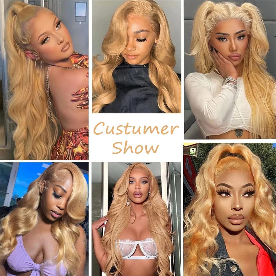 SOSATISFY Body Wave Honey Blonde Wig Human Hair 13x4 Honey Blonde HD Lace Front Wig Human Hair 200% Density 27# Colored Human Hair Wigs Pre Plucked with Baby Hair (20 inch)