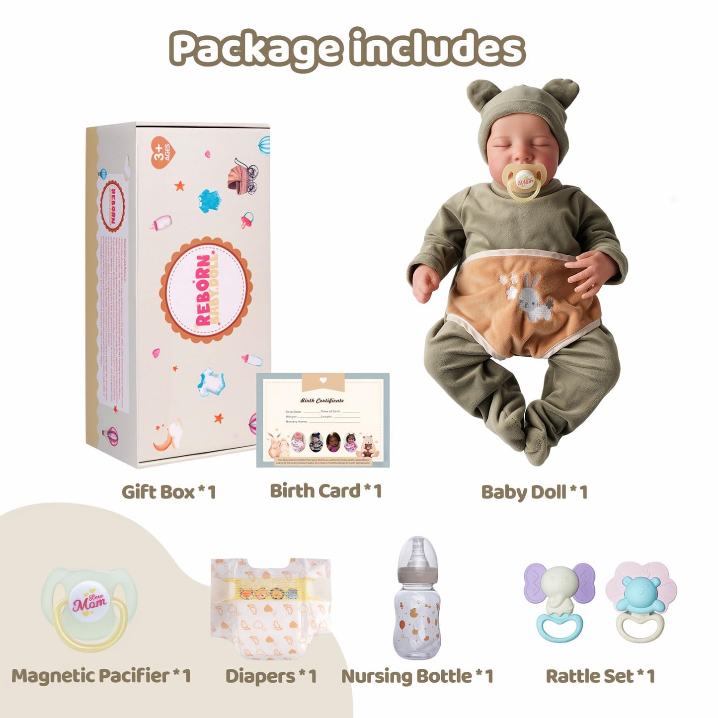 JIZHI Lifelike Reborn Baby Dolls Boy - 17-Inch Soft Body Realistic-Newborn Full Body Vinyl Real Life Baby Dolls with Toy Accessories for Kids Age 3 4 5 6 7 +
