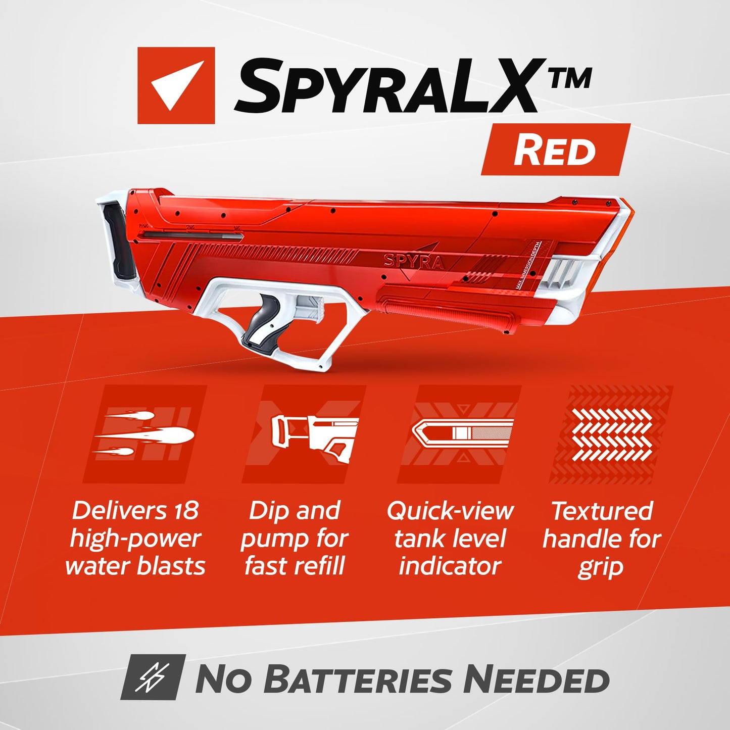 SPYRA Manual Water Blaster, Outdoor Squirt Gun, SpyraLX™, Red - Water Blast Guns for Pool Party Games, Beach, Backyard, Patio, and Garden