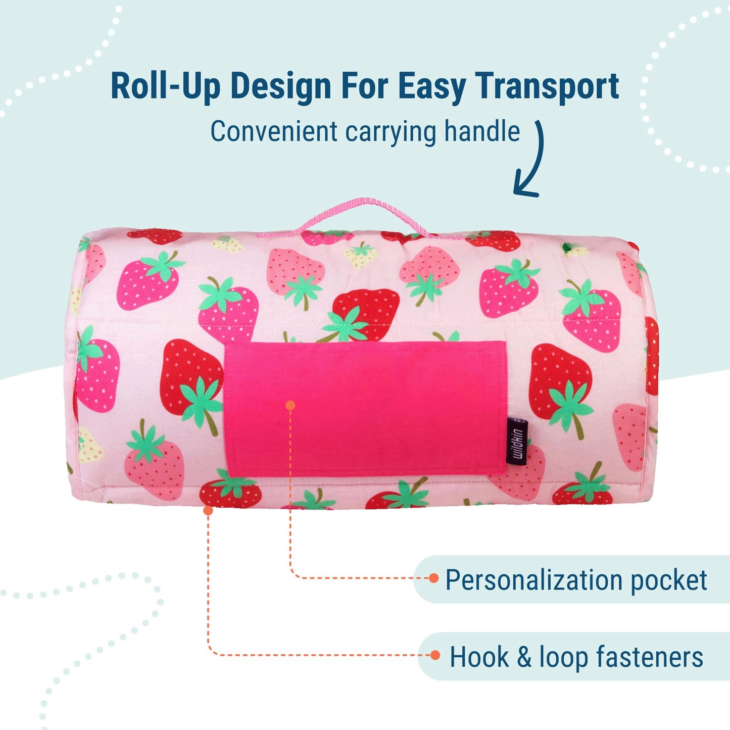 Wildkin Kids Nap Mat with Pillow for Girls – Soft & Cozy Toddler Sleep Mat for Daycare, Preschool, Kindergarten & Travel, Ages 3–7, Machine Washable – Strawberry Patch