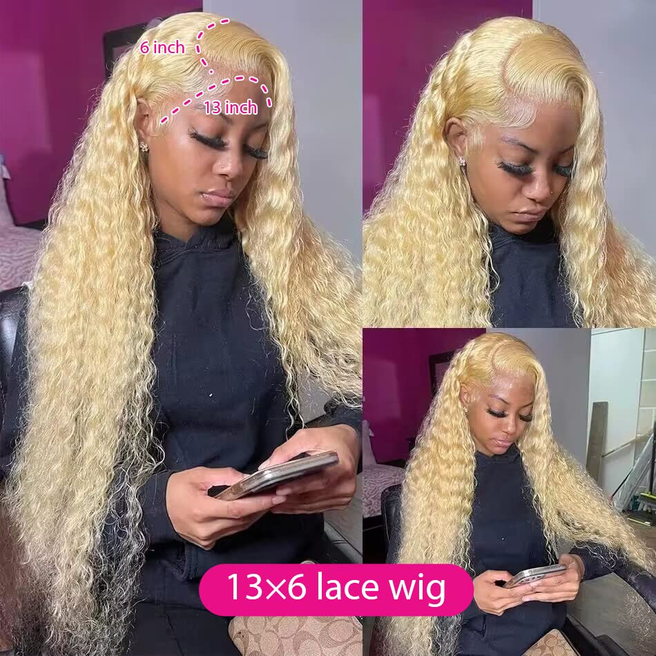 613 Lace Front Wig with 13x6 Transparent Deep Wave Lace - 180 Density, Free Part, Bleached Knots, Baby Hair - 613 HD Lace Frontal Wig for Women