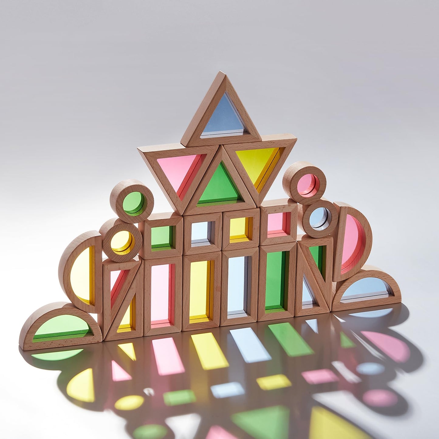 Rainbow Acrylic Stacking Blocks - 24PCS Montessori Toy and Construction Toy, Preschool Learning, Educational Toy, Geometry Wooden Toy for Toddler Gift for Endless Fun!