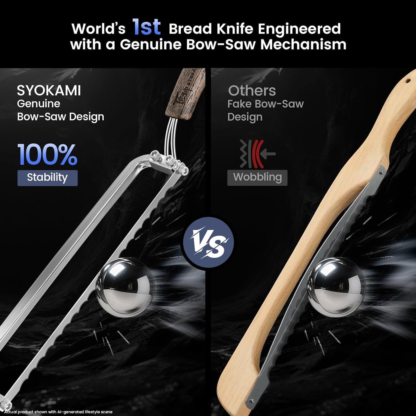SYOKAMI 2026 Upgrade Bread Knife for Homemade Bread, World's 1st Real Bow-Design Sourdough Bread Slicer, Razor-Sharp Cutter for Crusty Sourdough & Baguette, 4 Thickness Scale Marks, Ideal for Gift