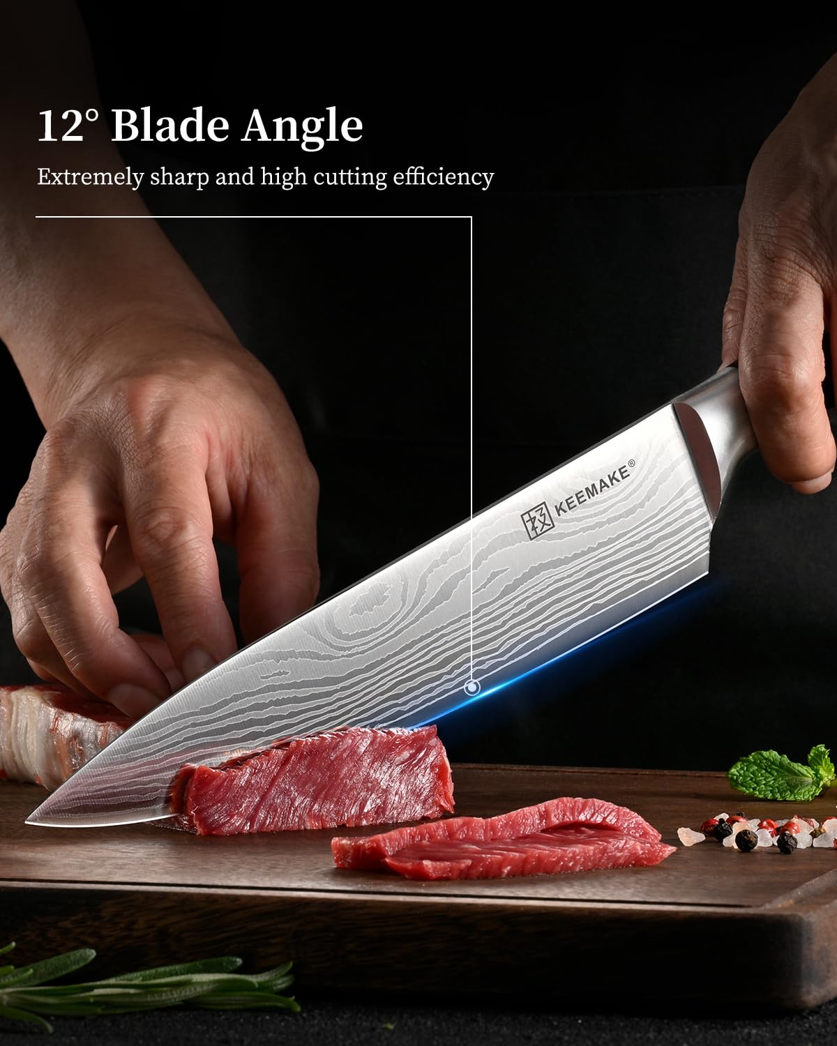 KEEMAKE 3 Pieces Knife Set, High Carbon Stainless Steel Chef Knives Sets with Ergonomic Pakkawood Handle, Professional Ultra Sharp Kitchen Knife Sets, Father Day Gifts