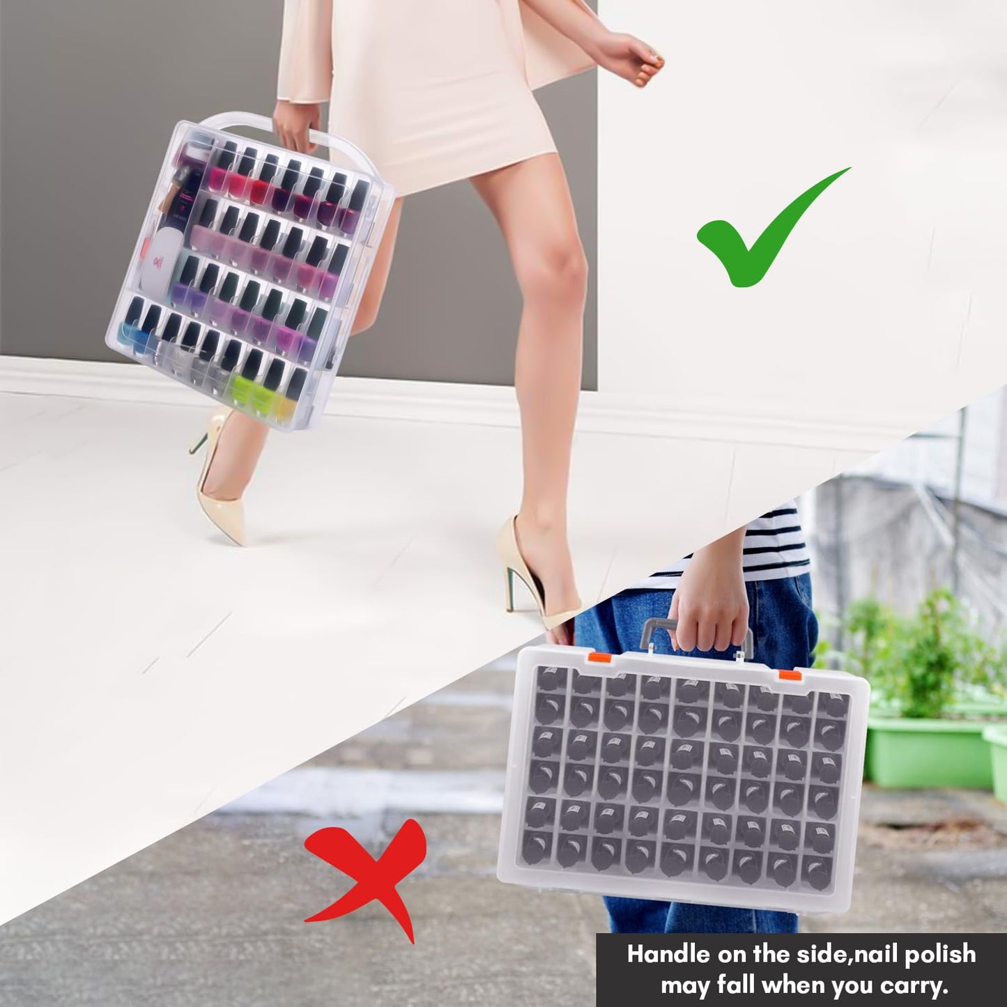 Makartt Gel Nail Polish Organizer, Clear Storage Case Holder for 60 Bottles, Large Compartment, Space-Saving, Travel Carry, Colors Display