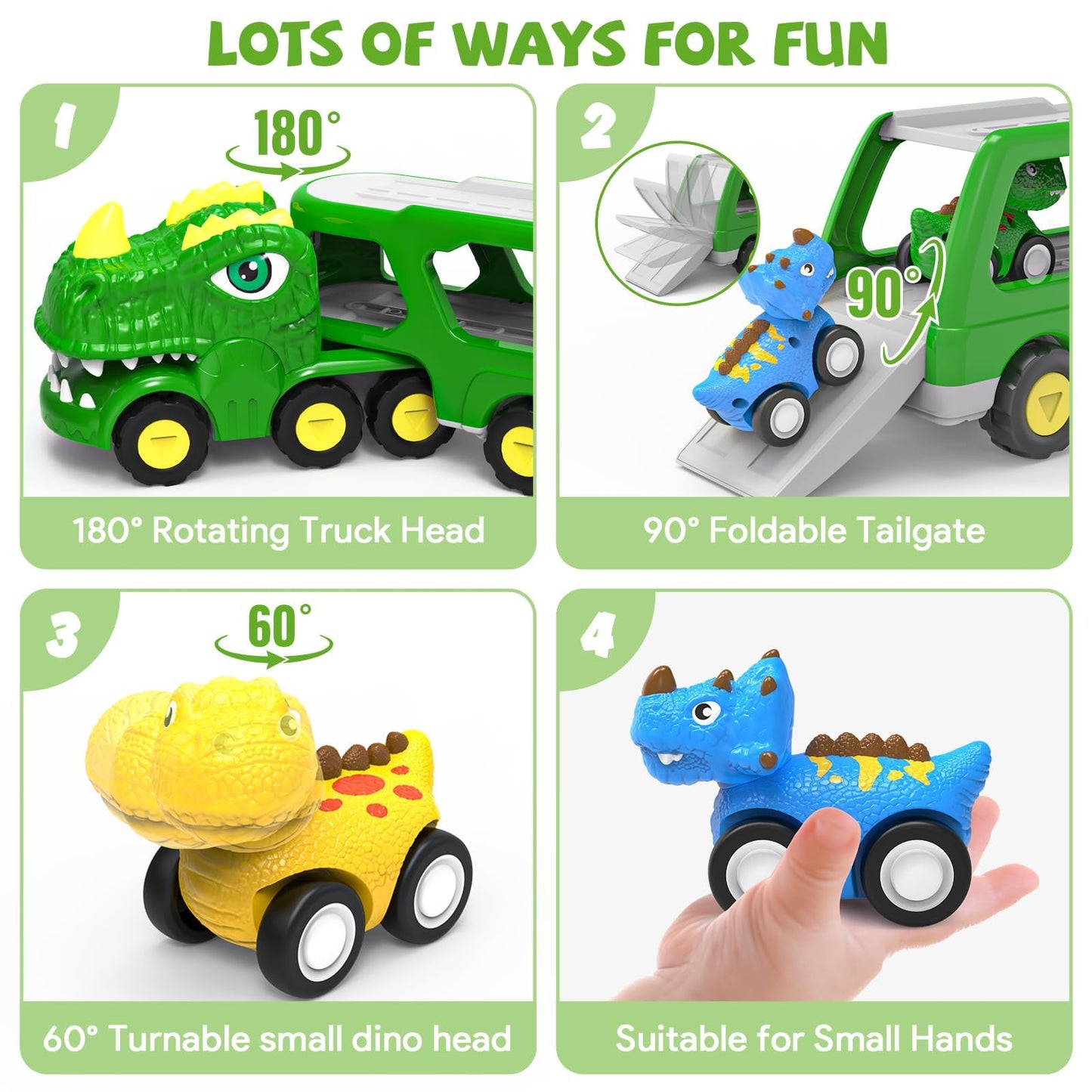 HEGUD Toddler Car Toys for 1 2 3 4 5 Year Old Boy, 5-in-1 Dinosaur Vehicle Trucks Toys for Toddlers 1-3 with Sounds & Lights Toys for Boys 4-7 Toys for Age 2-4 Dinosaur Toys for Kids 3-5