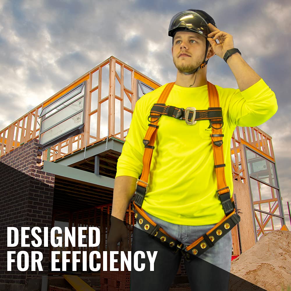 Malta Dynamics Warthog Safety Harness for Construction – Fall Protection Harness with Back D-Ring, Fall Indicators, & Chest and Leg Buckles, OSHA & ANSI Compliant (3XL)
