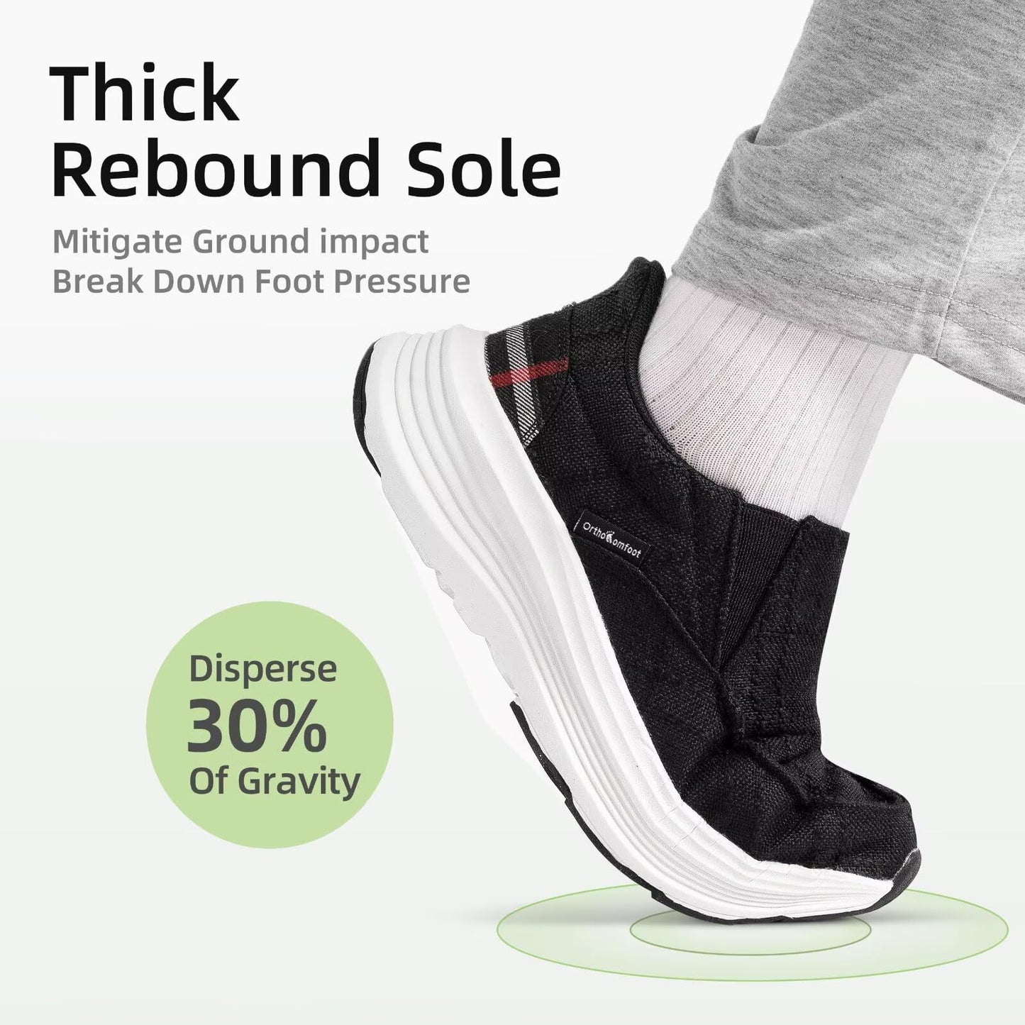 Women's Orthopedic Hands Free Slip Ins Loafers Walking Shoes: Thick Sole Plantar Fasciitis Shoes for Foot Pain Relief, Casual Soft Canvas Loafers with Arch Support for Flat Feet Black Size 9.5
