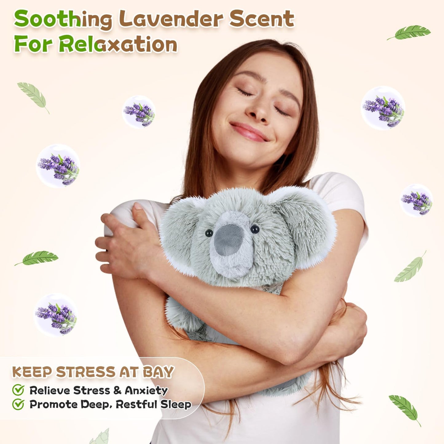 SuzziPals Warming Koala Stuffed Animal, Microwavable Stuffed Animals Heating Pad for Period Cramps, Pain & Stress Relief, Plushies for Anxiety, Lavender Scented Koala Bear Plush Gifts