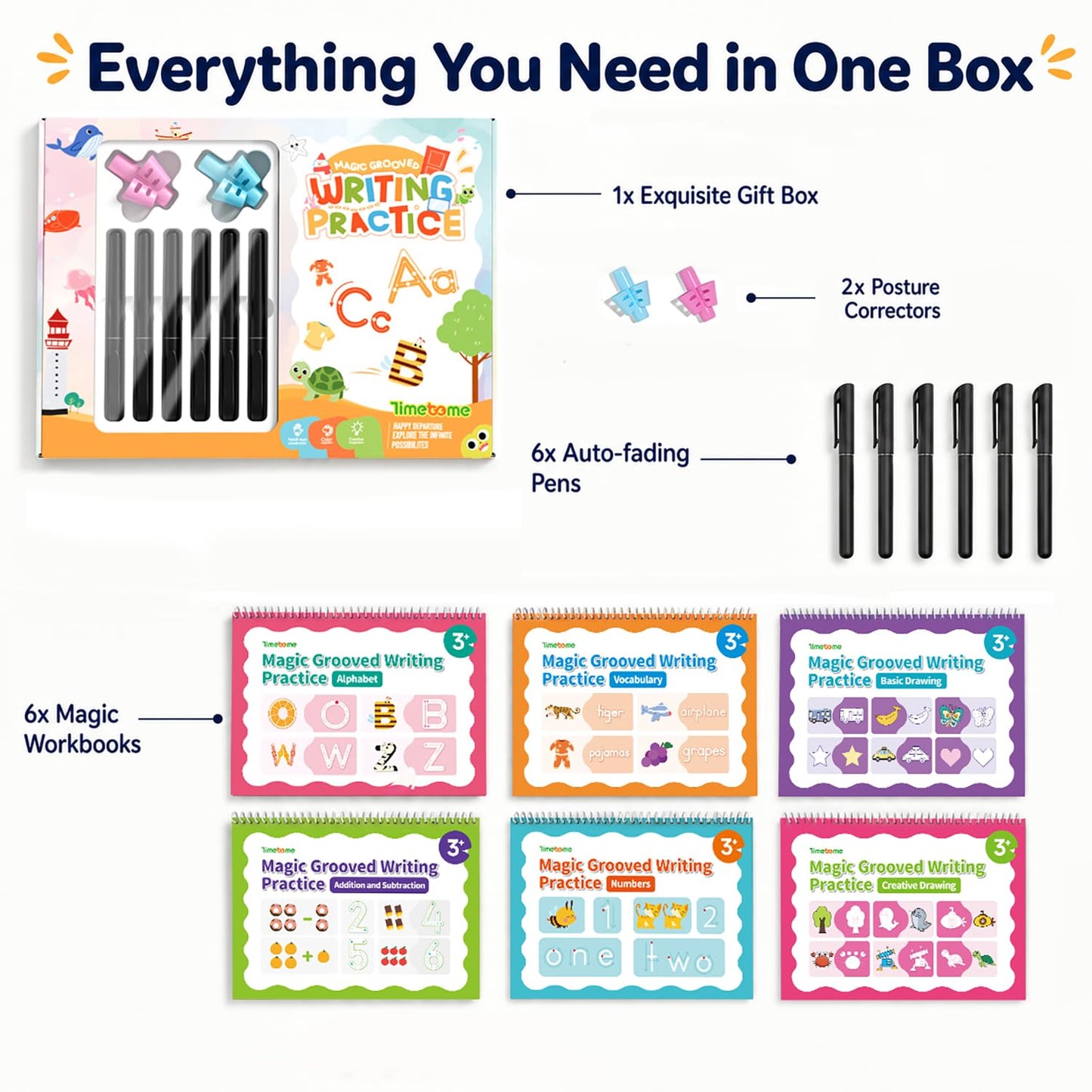 Timetome Large Magic Grooved Writing Practice for Kids 3-5, Grooved Writing Books for Kids 6-8, Handwriting Practice Ages 5-7, Preschool Learning Activities (Practice 6-Books)