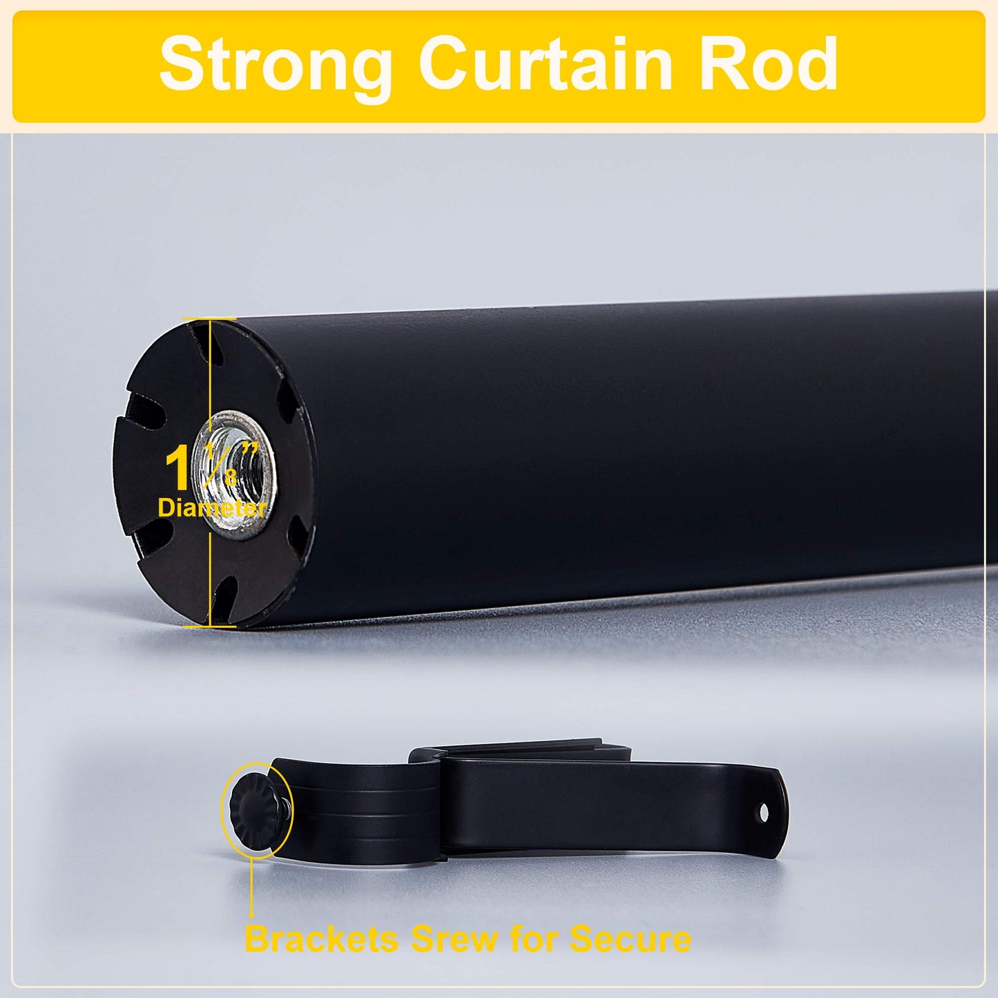NICETOWN Black Curtain Rods for Window 48 to 86 inch, 1 1/8 Diameter with Ball Finials for Window Treatment, Adjustable Length from 48 to 86-Inch, Matte Black
