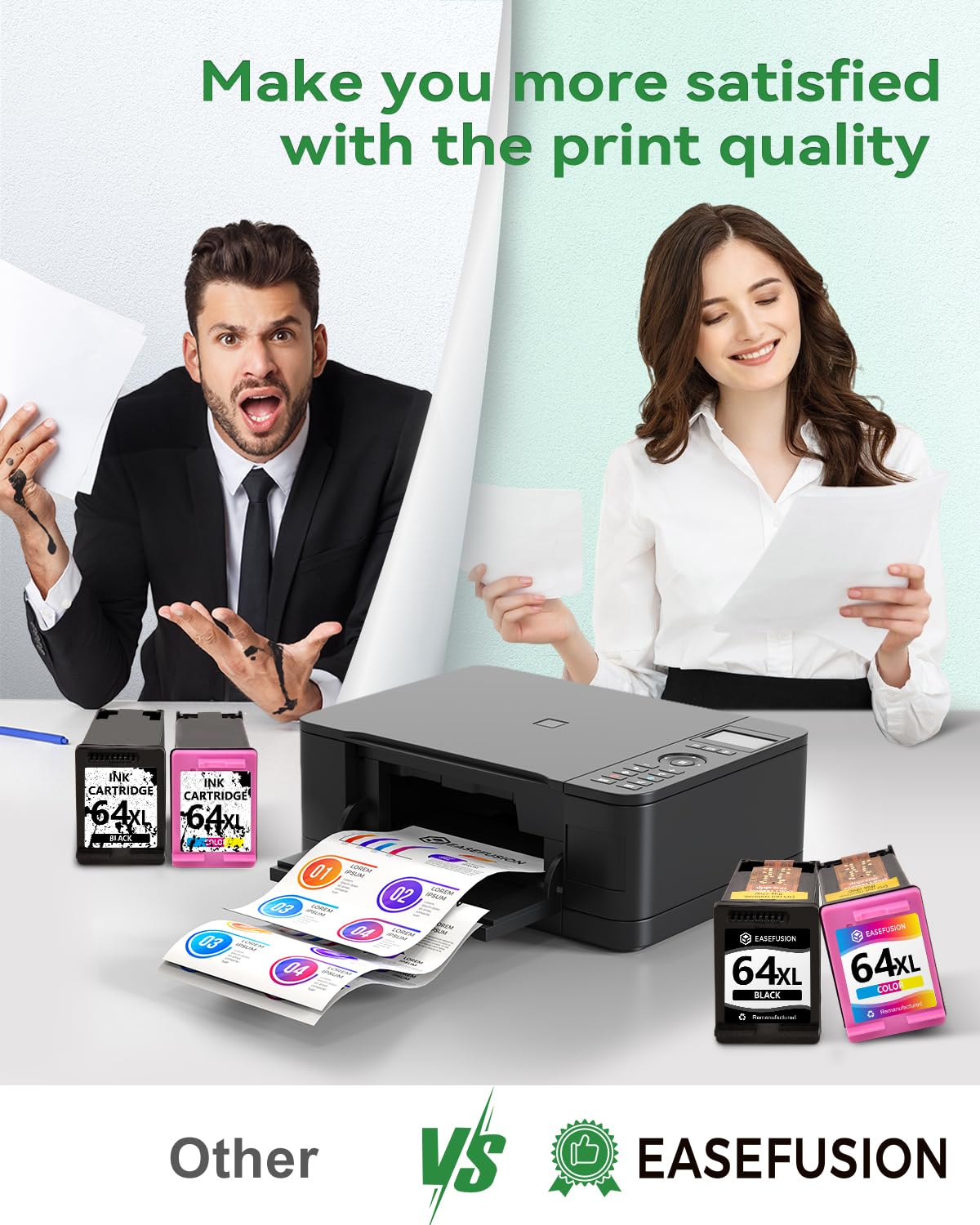 EaseFusion 64XL Replacement for HP Ink 64 Black and Color Combo Pack for HP Envy Photo 7855 7858 7155 Envy Inspire 7900e 7200e 7955e Tango Printer Ink Cartridges