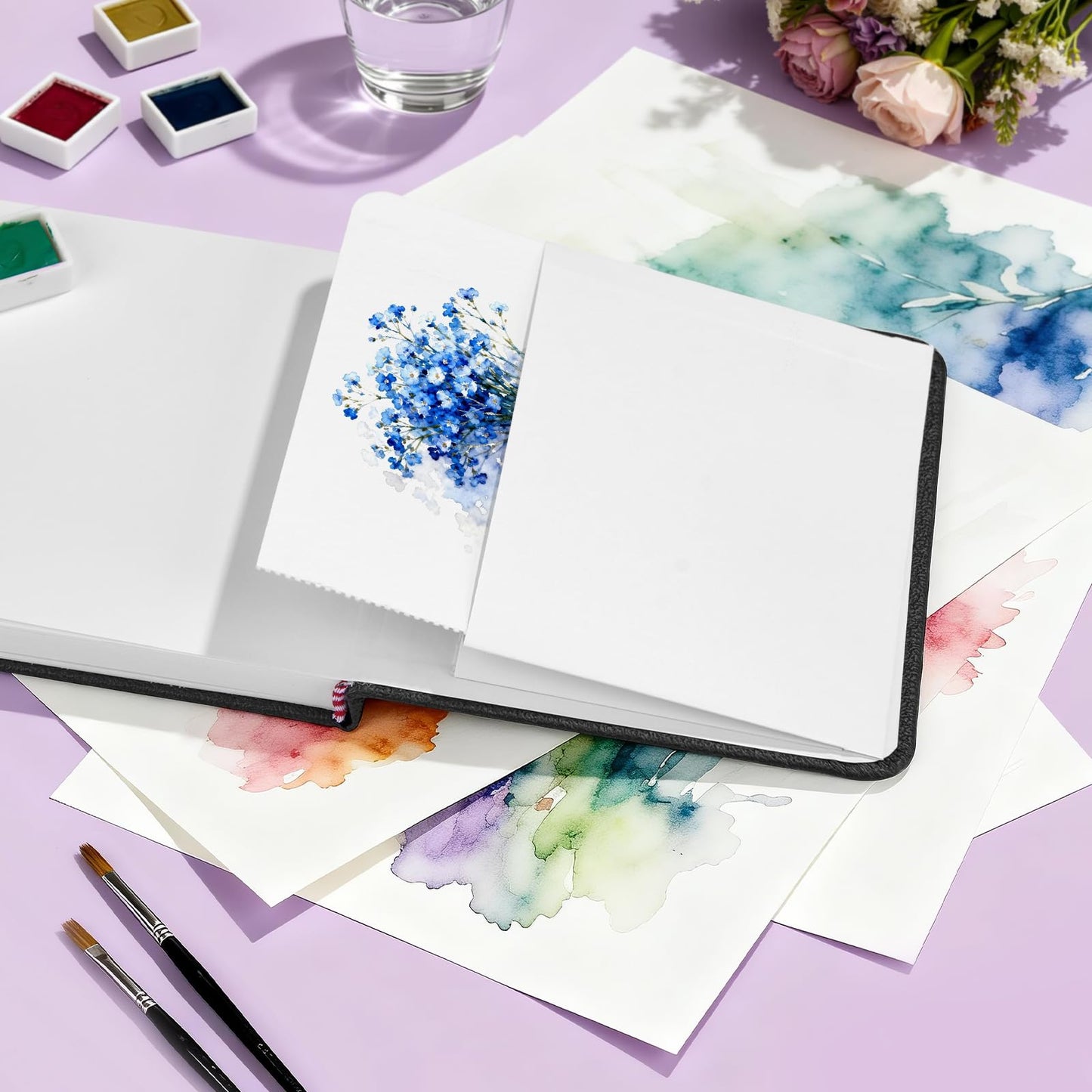 Paul Rubens Square Watercolor Journal 2 Pack 40 Sheets, 100% Cotton Acid-Free Hot Press Watercolor Sketchbook 7.48 * 7.48 Inches, 140lb/300gsm for Watercolors, Gouache, Acrylics