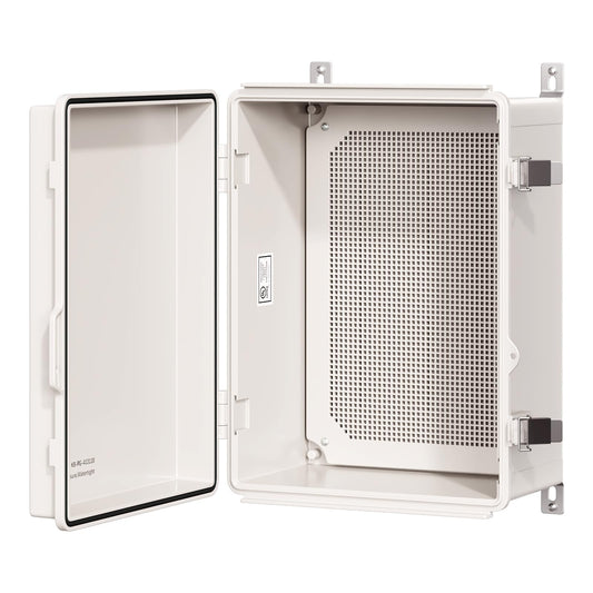 KWONONG UL Certified Junction Box, NEMA 6 Weatherproof 94V-0 Flame Retardant, Plastic Electrical Enclosure for Industrial Projects, Includes Mounting Plate (Grey Cover, 16.1"x12.2"x7.1")