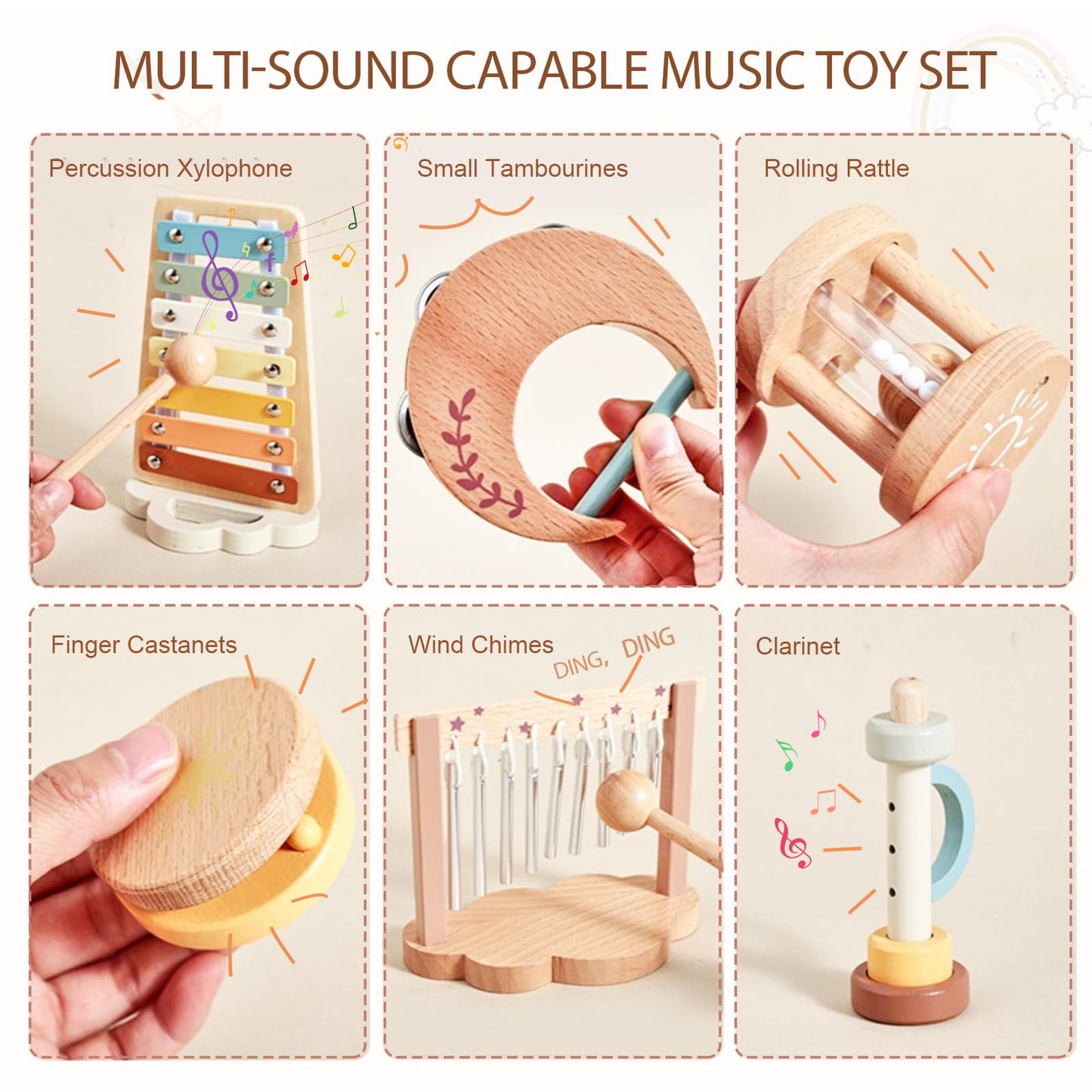 Smartwo Baby Montessori Musical Instruments,Wooden Percussion Xylophone Musical Toys for Toddlers,Sensory Toys for Kids Preschool Educational,Birthday Gift