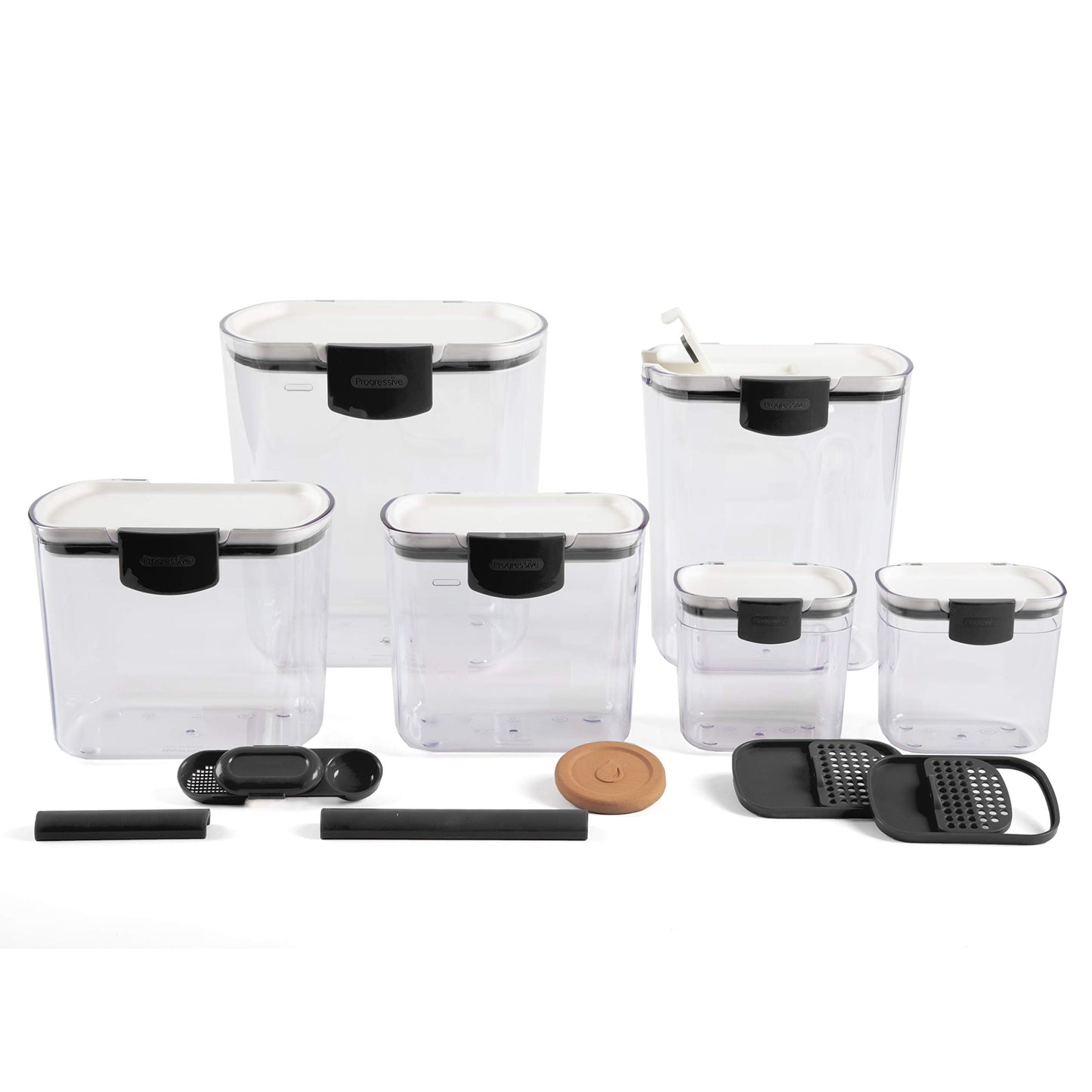 Progressive ProKeeper Baker's Airtight Kitchen Storage Canister Container Set for Flour, Sugar & More, Keeps Ingredients Fresh, with Accessories (Black Latches)