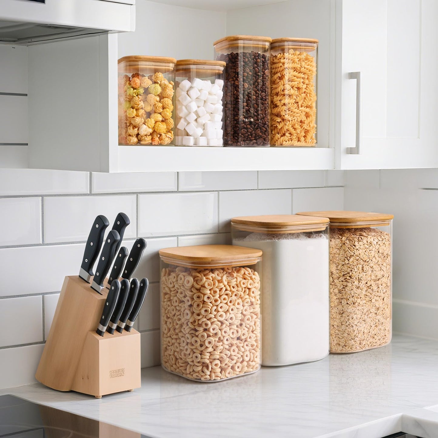ComSaf 2Pcs Large Glass Storage Containers with Lids 4Qt, 1 Gallon Wide Mouth Flour Sugar Storage Containers, Large Capacity and Sealed for Rice, Cereal, Oat, Easy Clean and Scoop, Pantry Organization