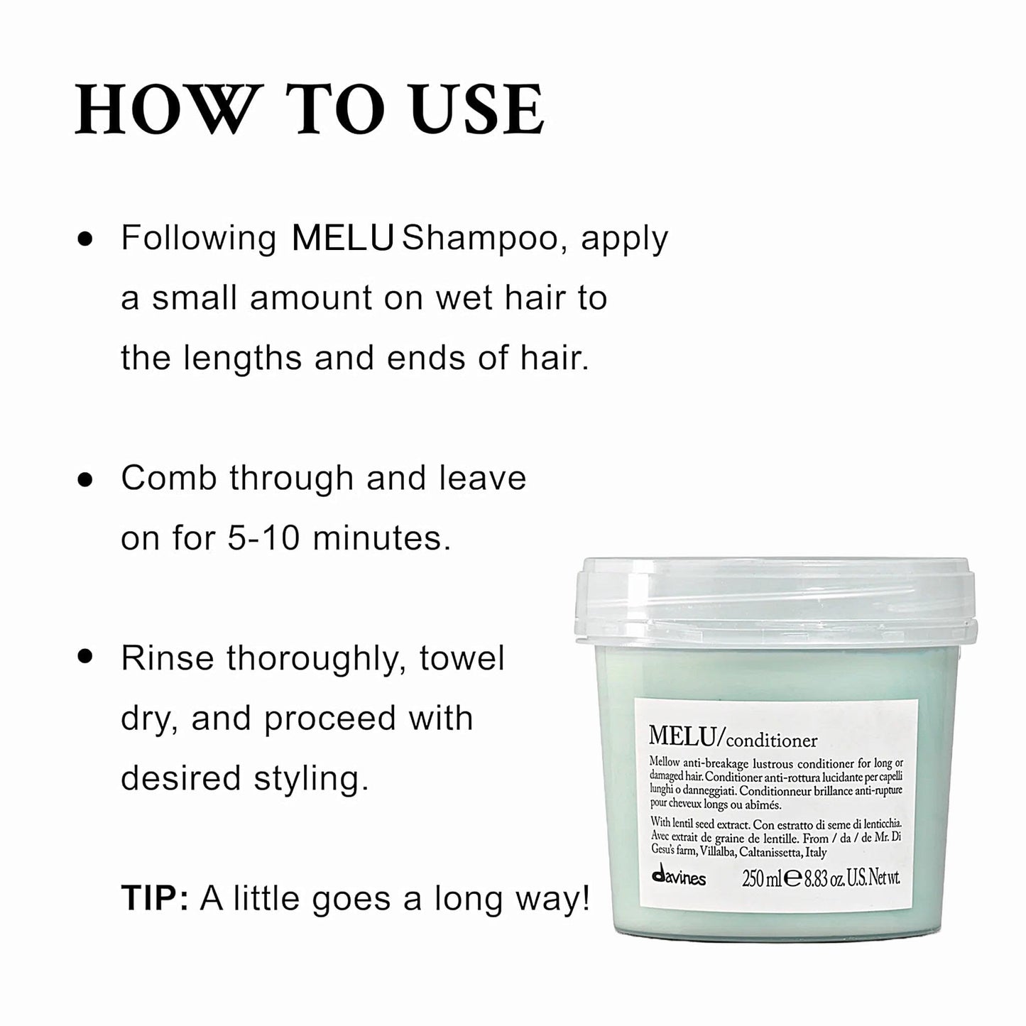 Davines MELU Conditioner | Anti-Breakage Conditioner for Long Hair and Damaged Hair | 8.83 fl oz