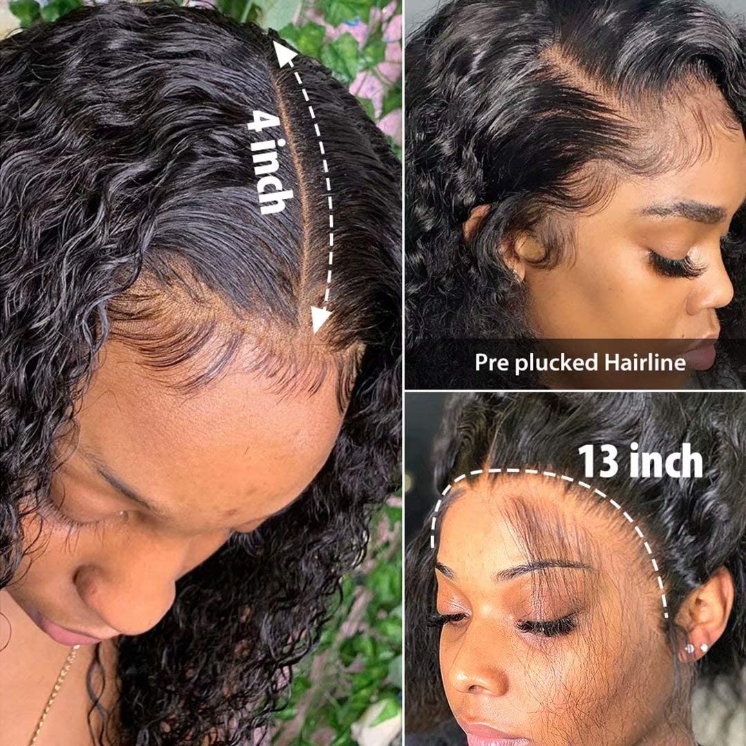 Recomtic Curly Bob Wigs Human Hair Short 13x4 Wet and Wave Lace Front Wigs for Black Women Human Hair Water Wave Wig with Baby Hair Natural Color 12Inch