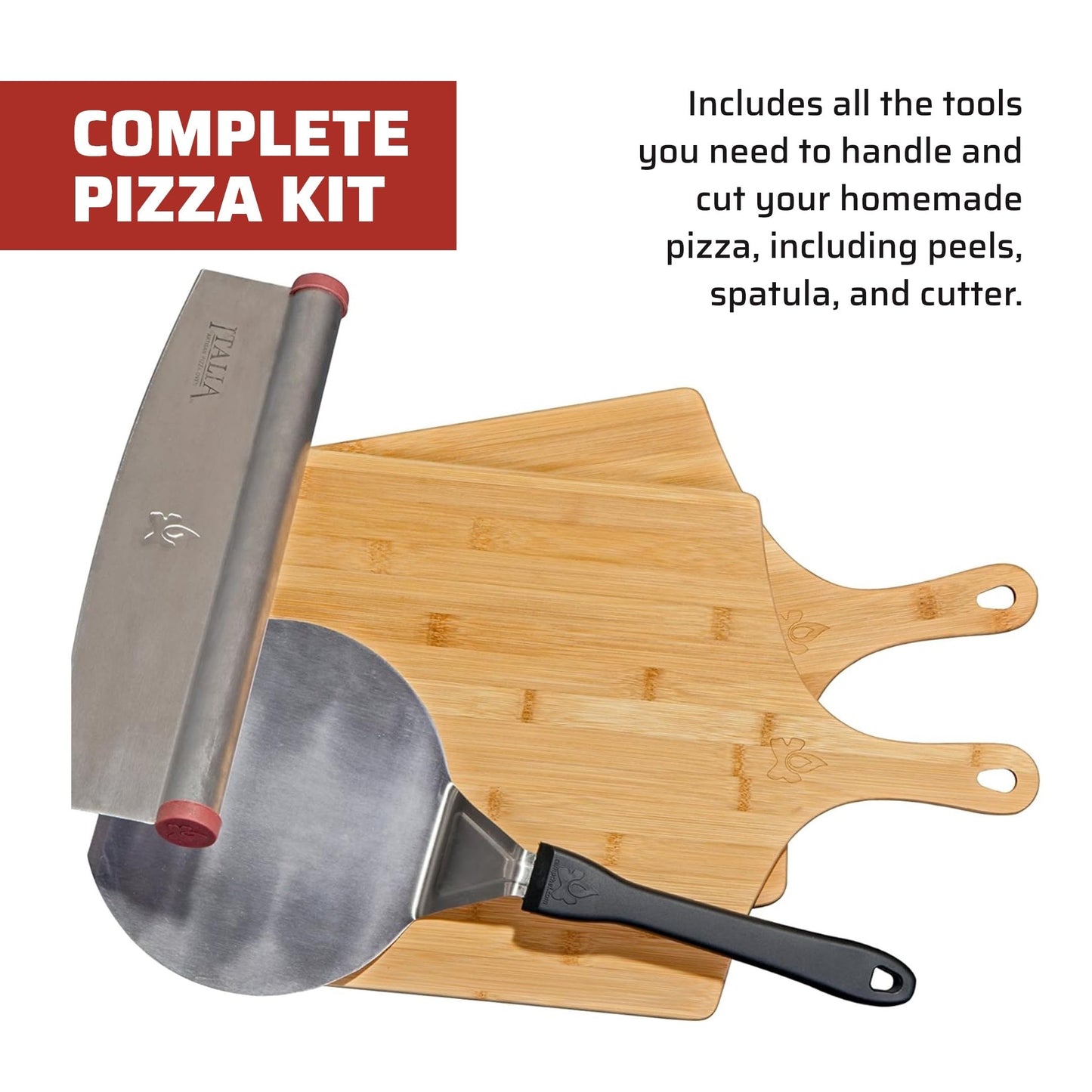 Camp Chef Pizza Accessories Kit - Includes 2 Pizza Peel, 1 Pizza Spatula & 1 Rocking Pizza Cutter - Premium Pizza Kit for Indoor or Outdoor Cooking