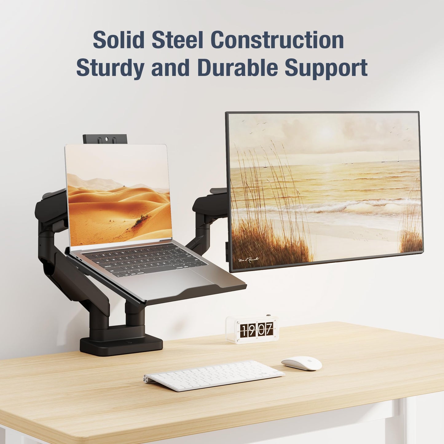 AVLT Adjustable Laptop Tray with Support for 120mm Fans Compatible with VESA 75x75 Monitor Arm - Suitable for Laptops Up to 17Inch - Weighs 4.41lbs, Black (Fan Not Included)
