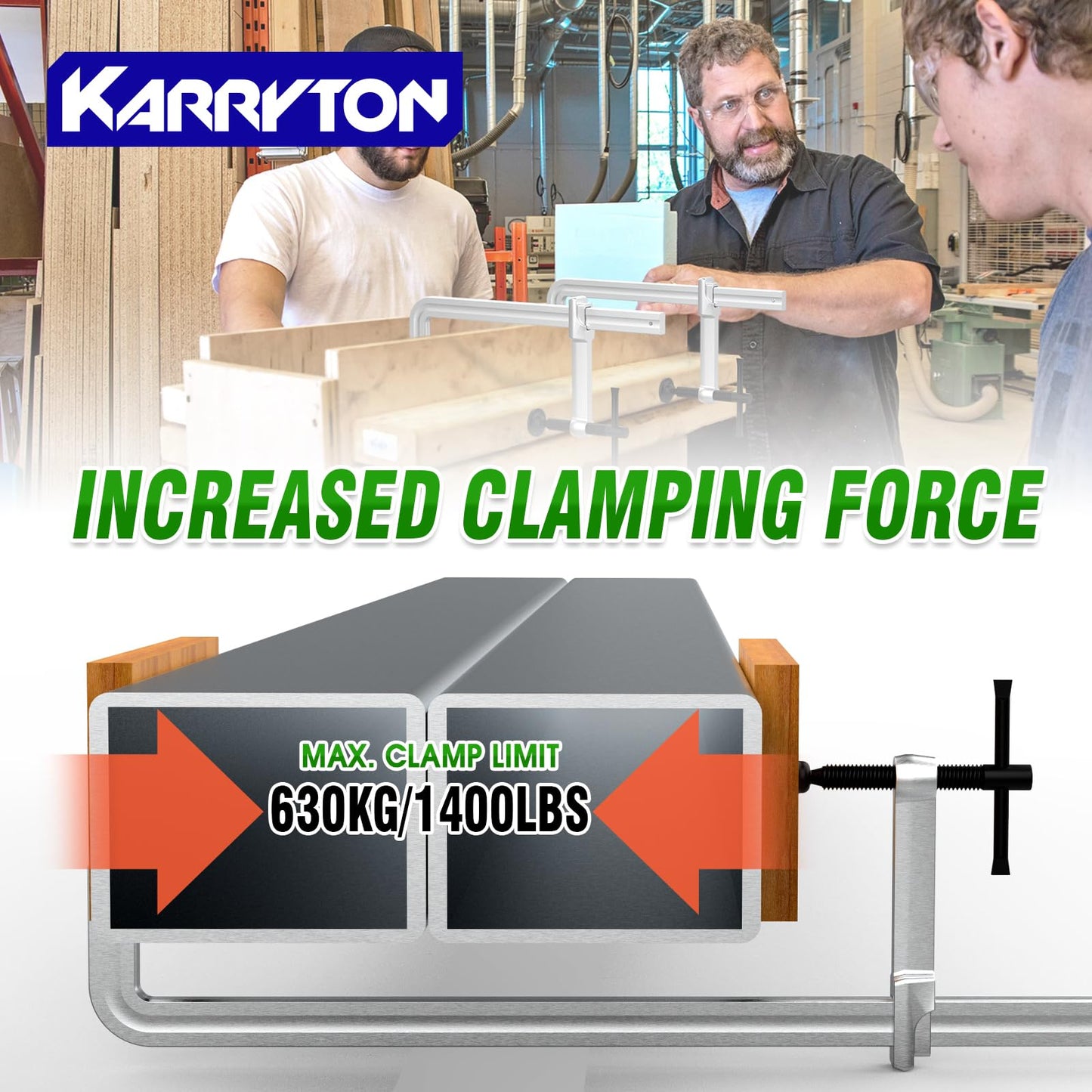 KARRYTON 4-Pack Heavy Duty 12"(300x120mm) F-Clamp w/ 4-3/4" Throat Depth, Bar Size 1"x15/32", 1400LB Clamping Force, Drop Forged Steel Bar Clamps for Wood, Metal, Pipe, Welding and DIY Projects
