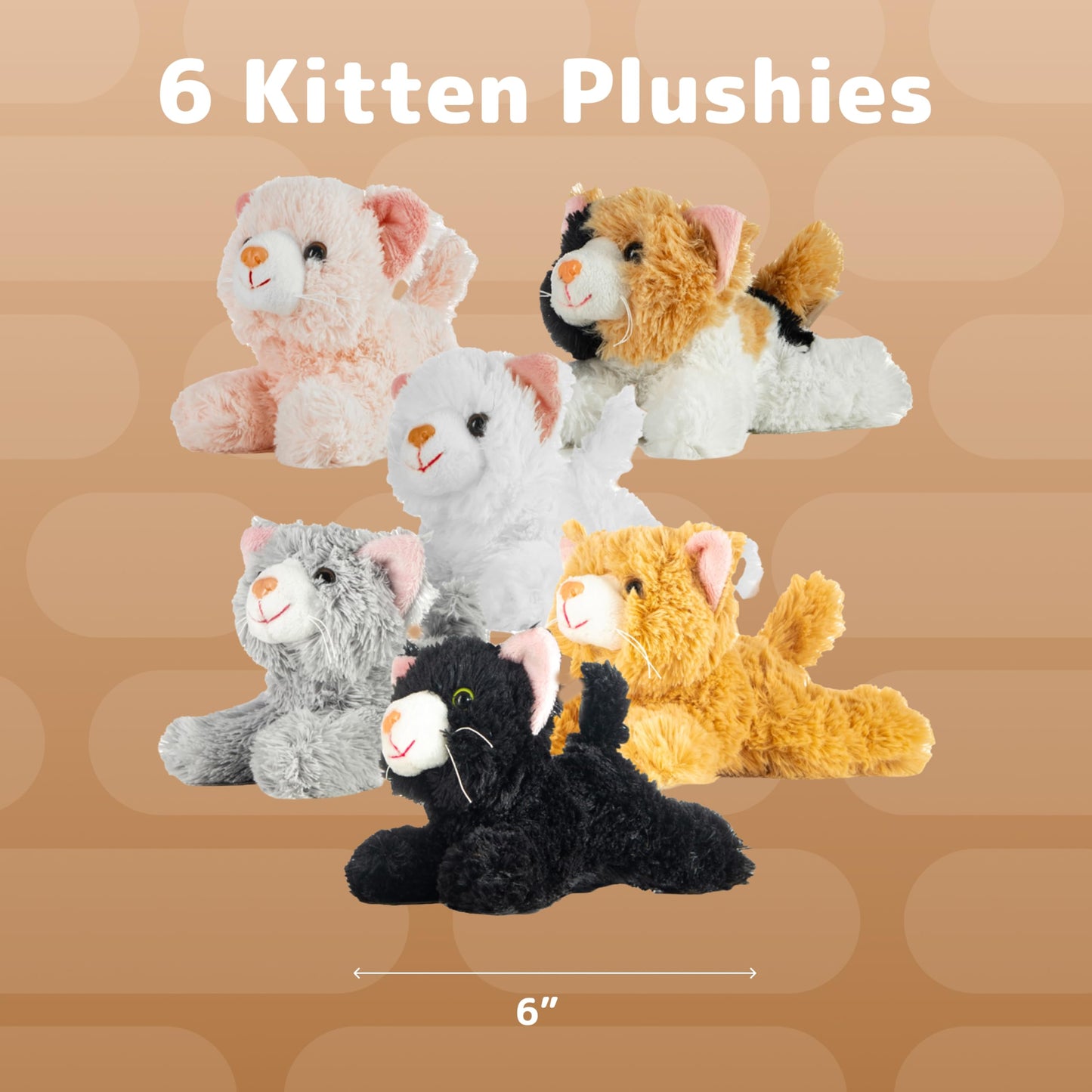 Prextex Pack of 6 Realistic Looking Plush Cats 6 Inches Long