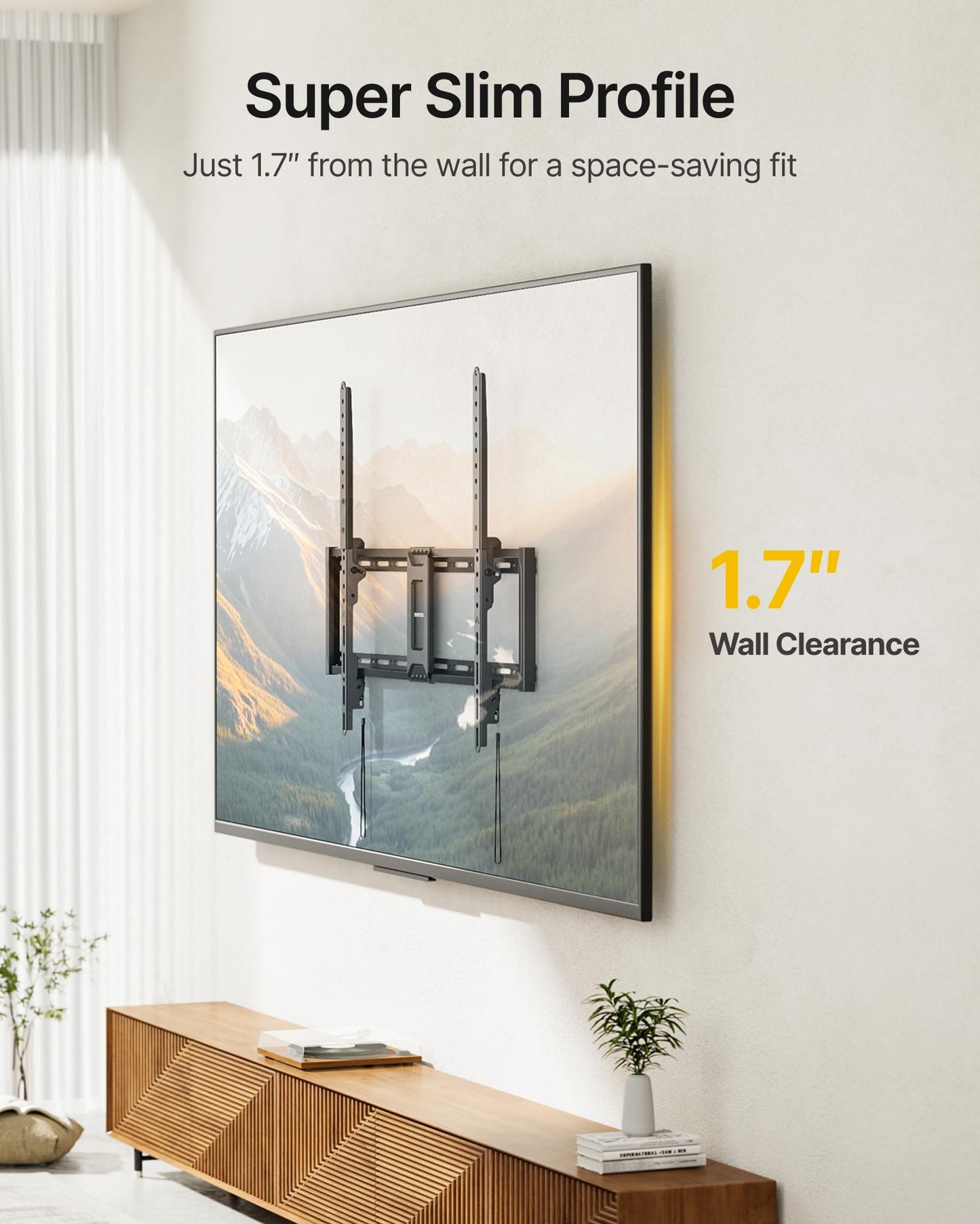monTEK Heavy Duty Tilt TV Wall Mount for 43–100" Large Flat & Curved TVs, Holds 200 lbs, Ultra Slim Low Profile Bracket with 8° Tilt, Fits 16"/18"/24"/32" Wood Studs, Max VESA 800x600, 4× Load Tested