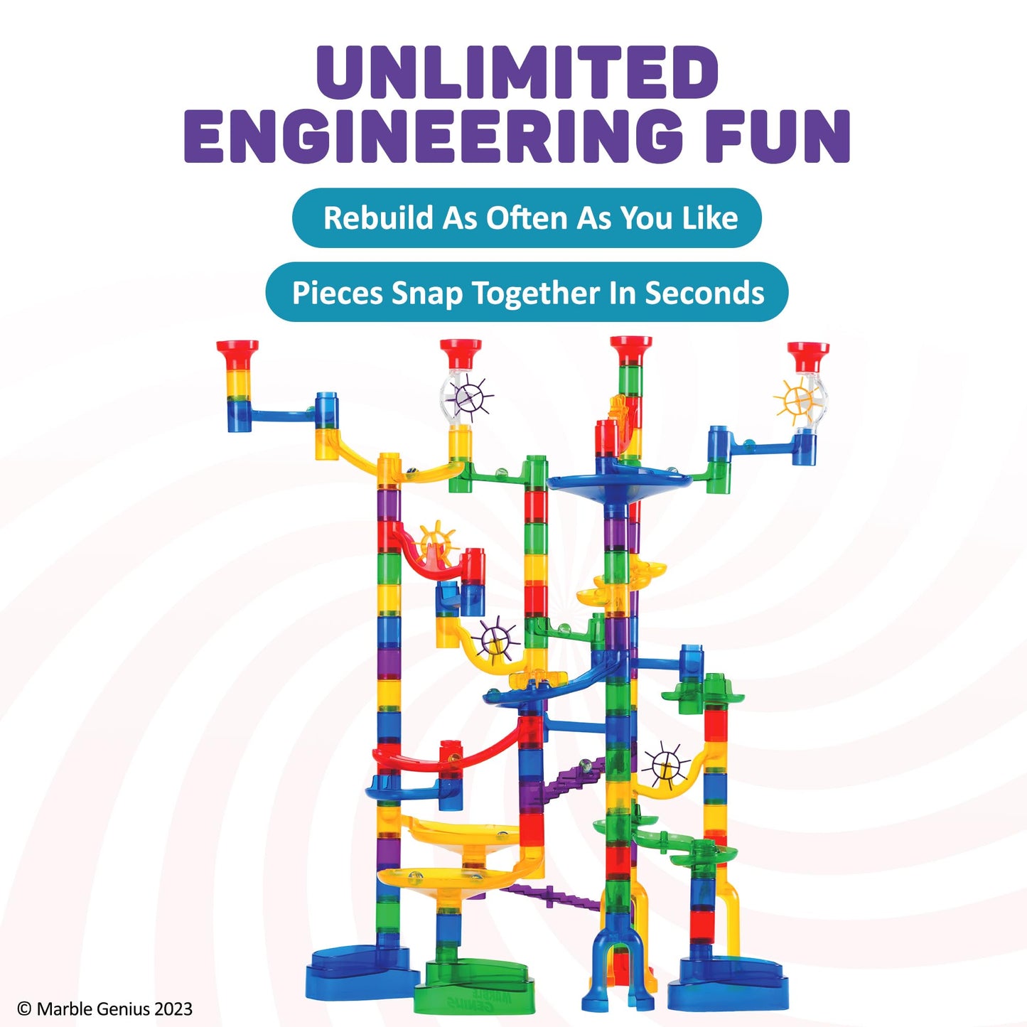 Marble Genius Marble Run - 150 Complete Pieces Maze Track Easter Toys for Adults, Teens, Toddlers & Kids Aged 4-8 Years Old, (85 Translucent Marbulous Pieces + 65 Glass-Marble Set), Super Set