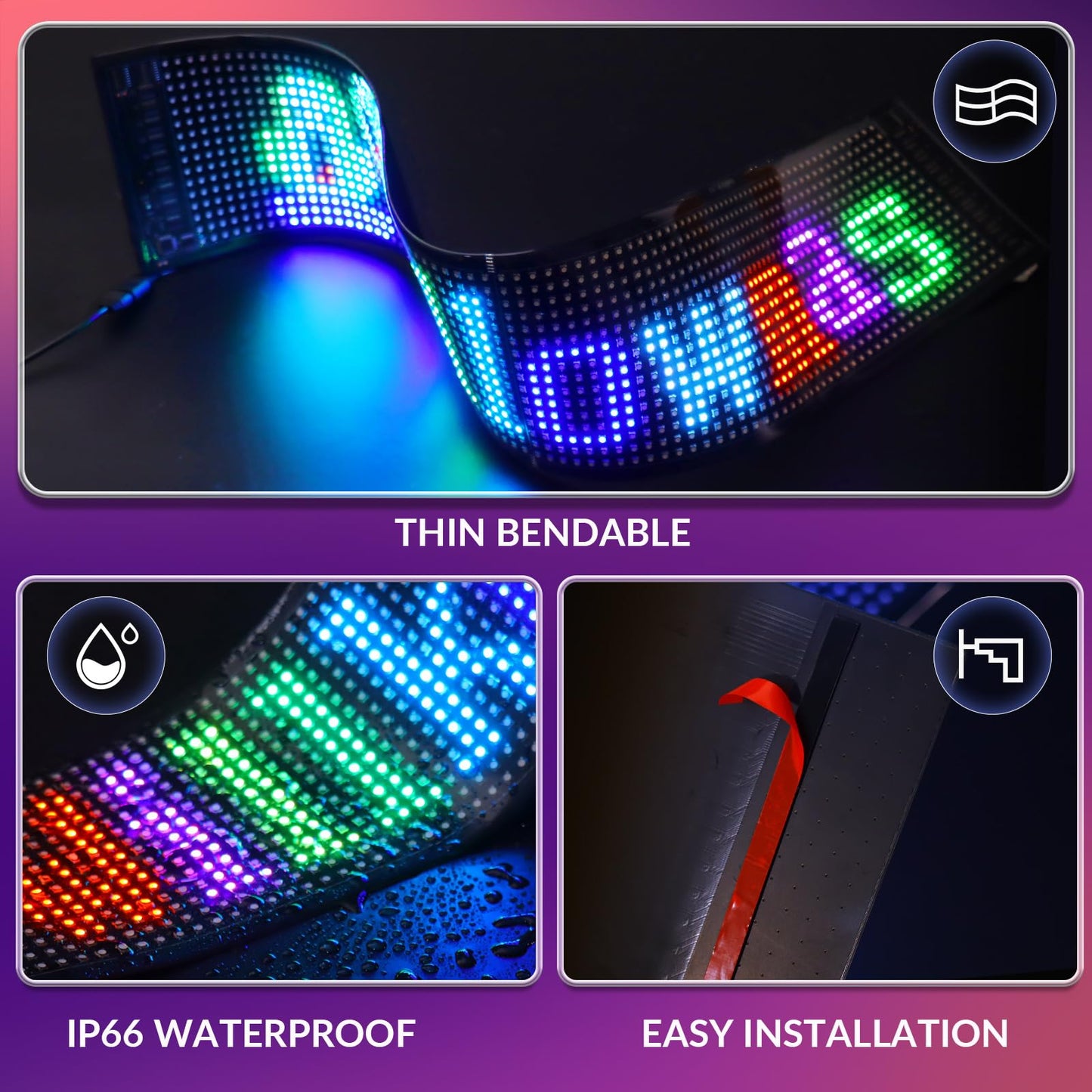 VDIKKS LED Sign for Business Programmable FPCB Flexible Matrix Panel Animation Text Message Scrolling Storefront Advertise Slogan Door Sign for Shop, Bar, Party, Festival 26.8x4.7inch